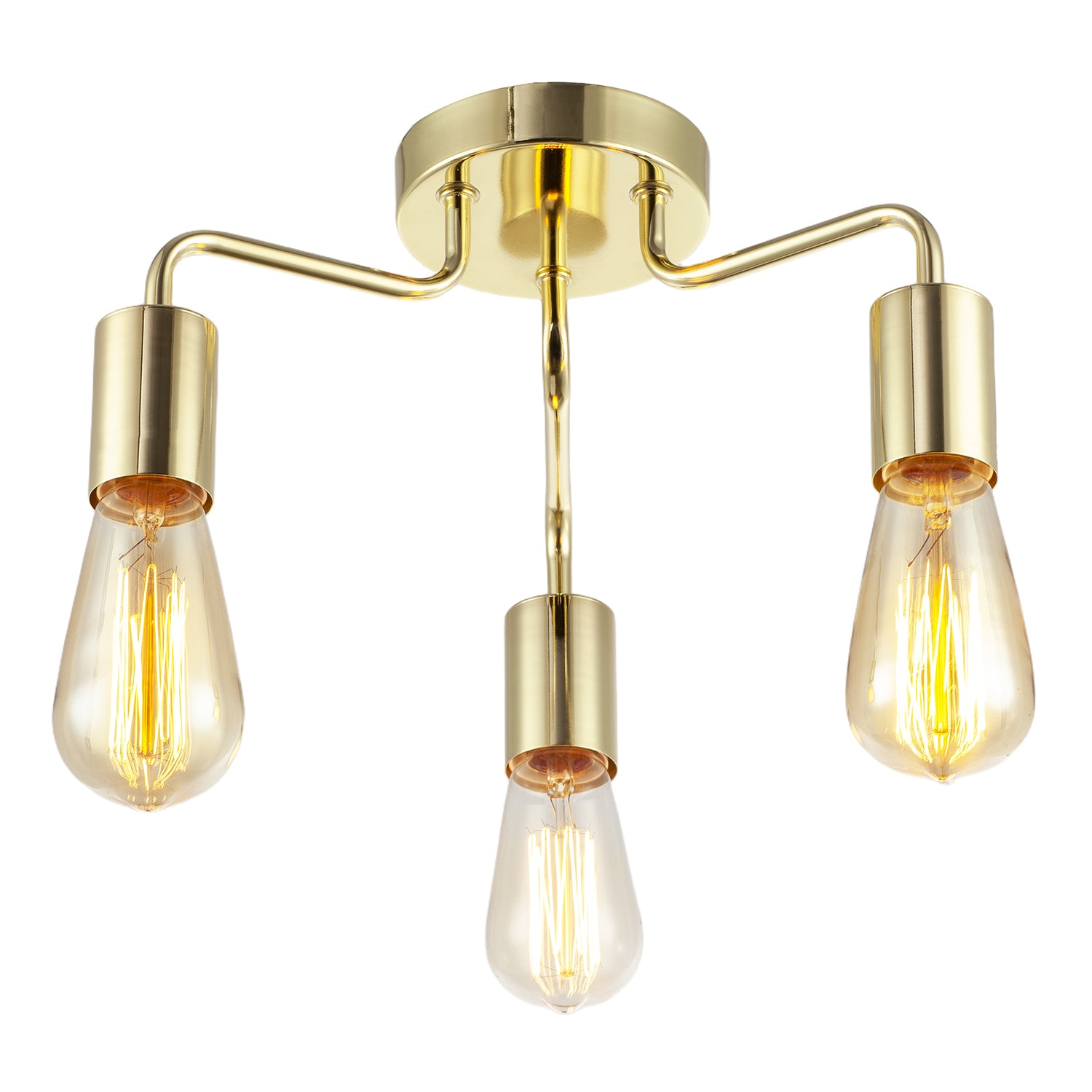 Polished Gold Semi Flush Ceiling Light to Showcase Filament Bulbs Image 4