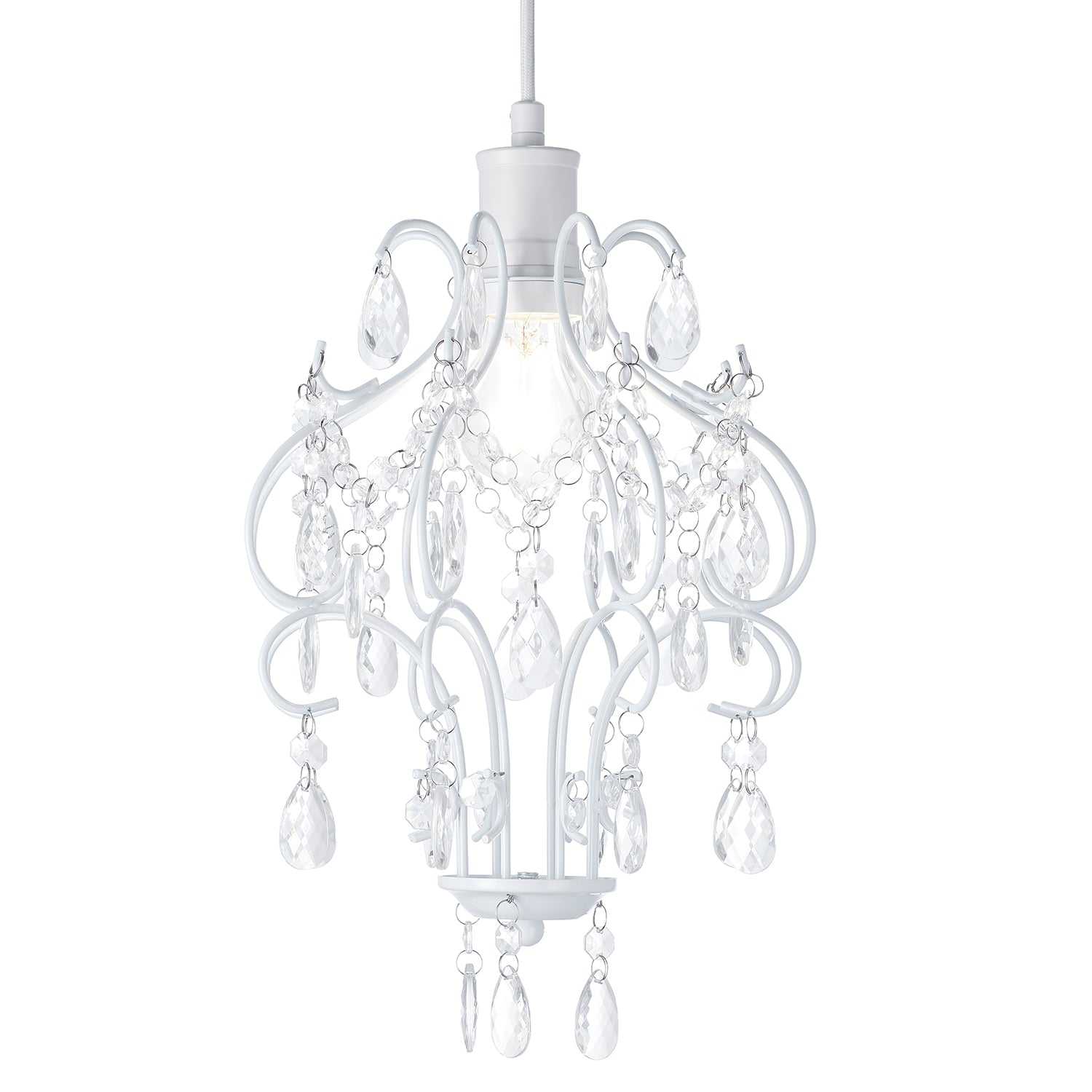 Matt White Shabby Chic Chandelier Style Pendant Ceiling Lamp Shade with Acrylic Image 2