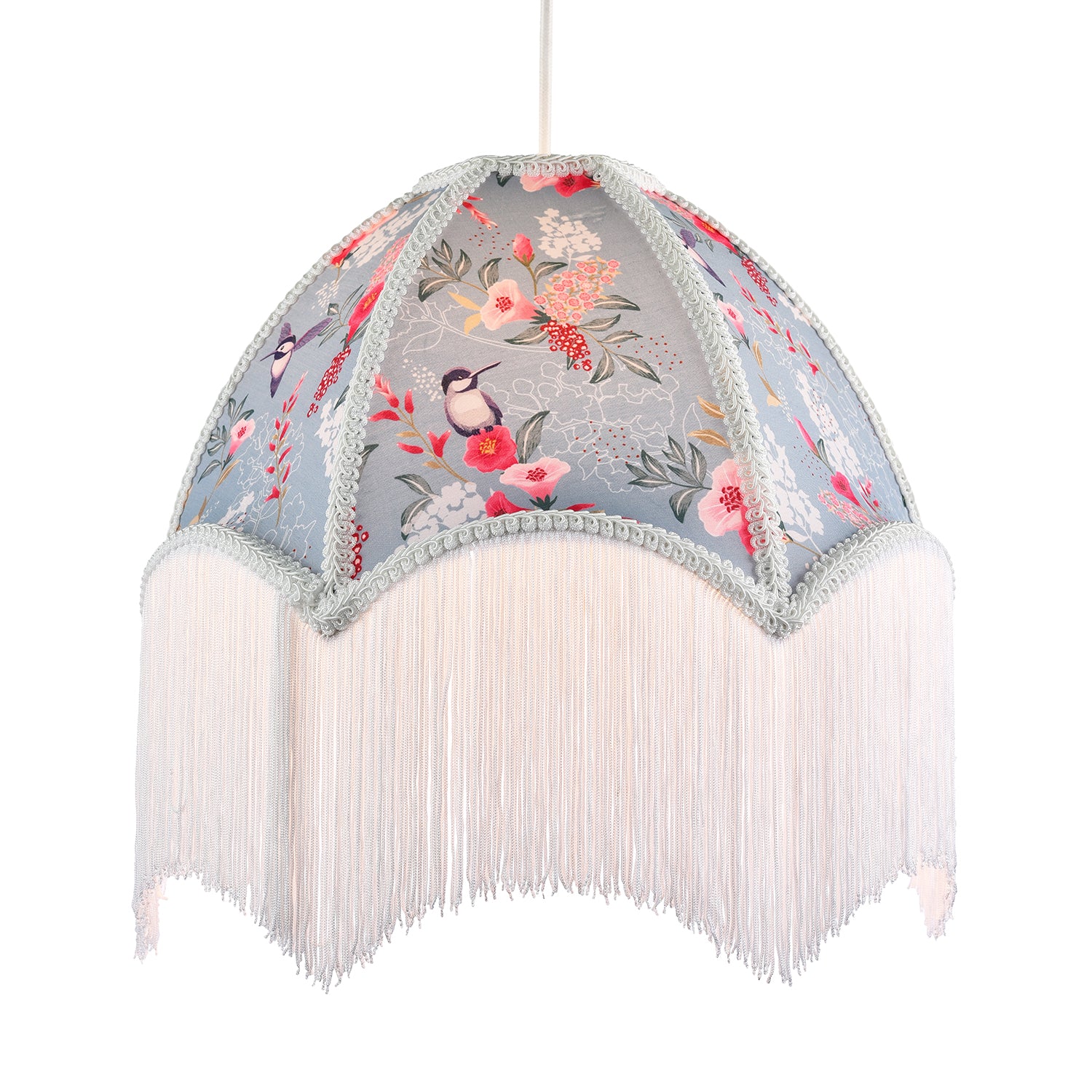 1920s Vintage Duck Egg Lamp Shade with Vibrant Flowers and Birds Decor Image 2