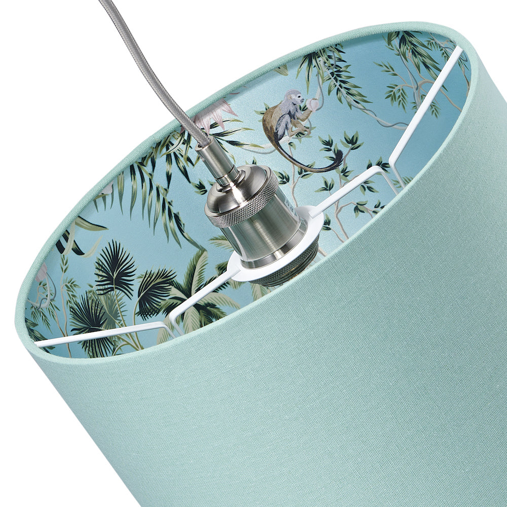 Unique Jungle Print Duck Egg Lampshade with Palm Trees, Sloths and Elephants Image 3