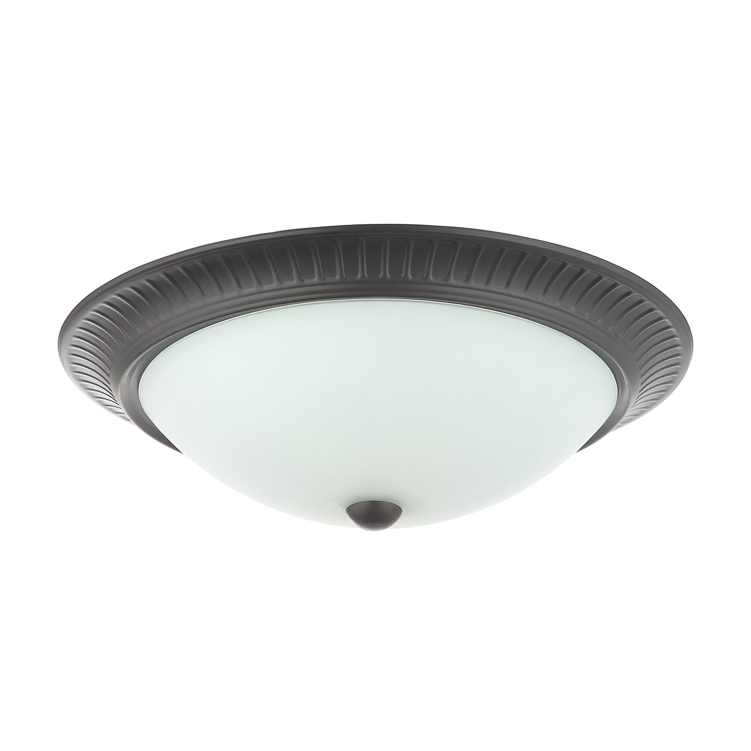 Traditional Matt Black Flush Ceiling Light Fitting with Opal Glass Diffuser Image 1