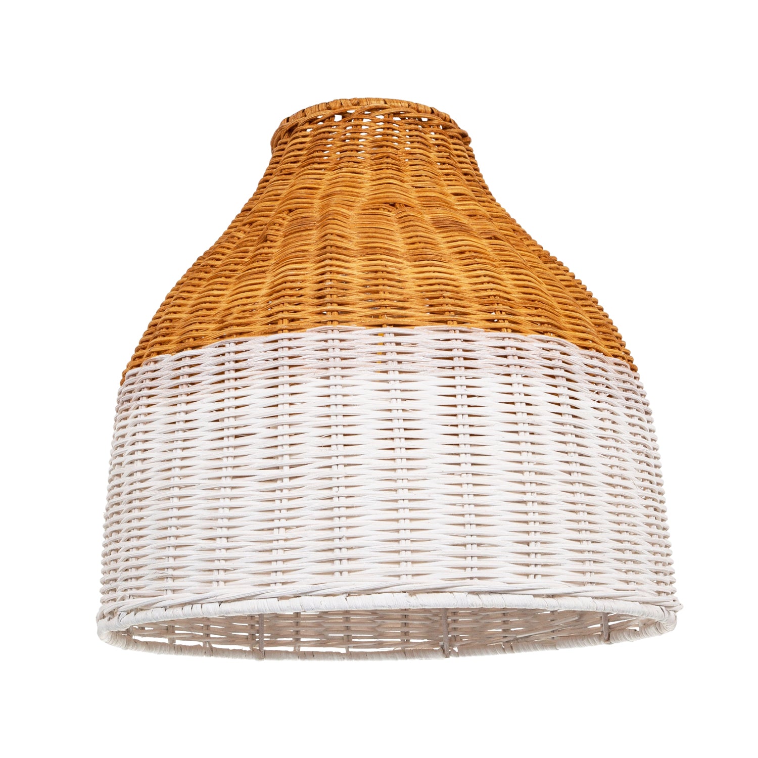 Traditional Two-Tone Washed White and Teak Wood Effect Rattan Pendant Lamp Shade Image 2