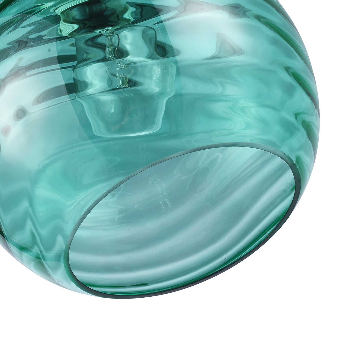 Modern Designer Emerald Green Circular Ribbed Glass Non Electric Pendant Shade Image 4