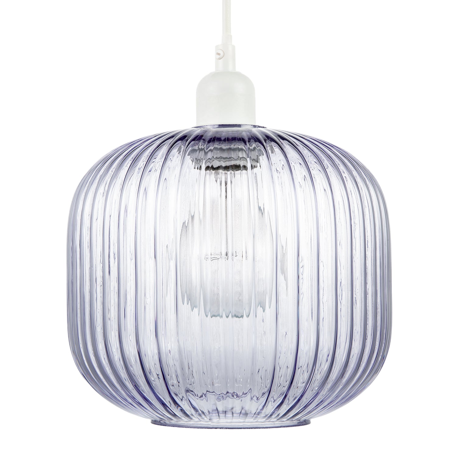 Modern Designer Soft Lilac Line Ribbed Glass Round Pendant Lamp Shade Image 4