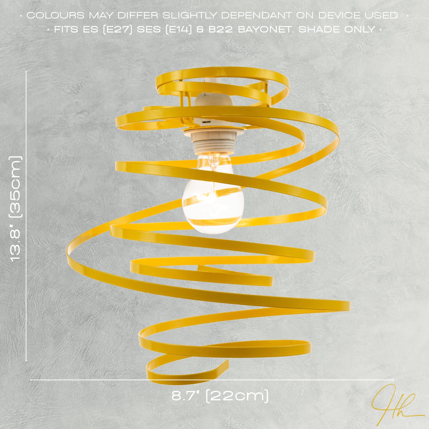 Designer Yellow Gloss Metal Double Ribbon Spiral Swirl Pendant Shade Image 6
