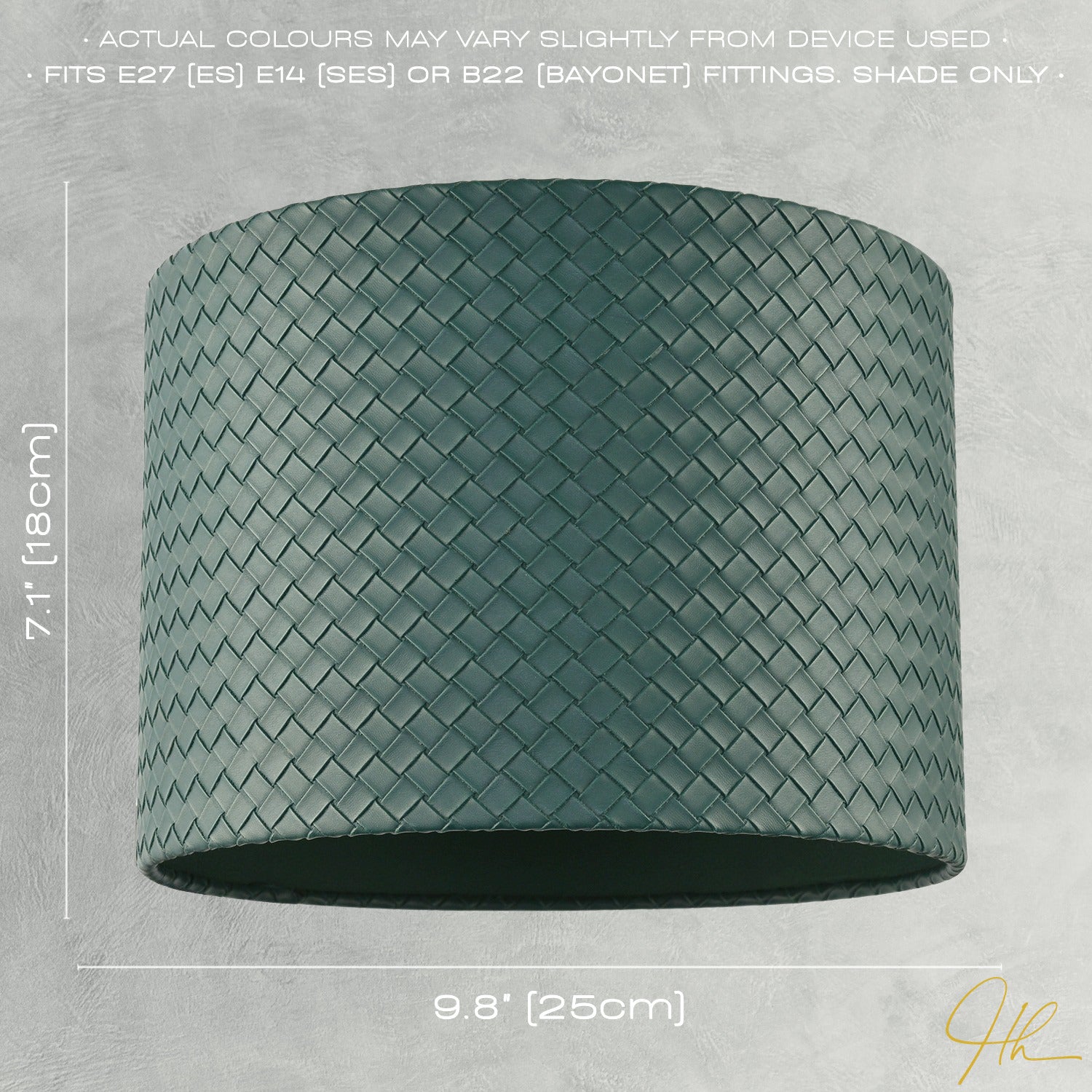 Dark Forest Green Faux-Leather Woven Drum Lampshade with Cotton Lining Image 7