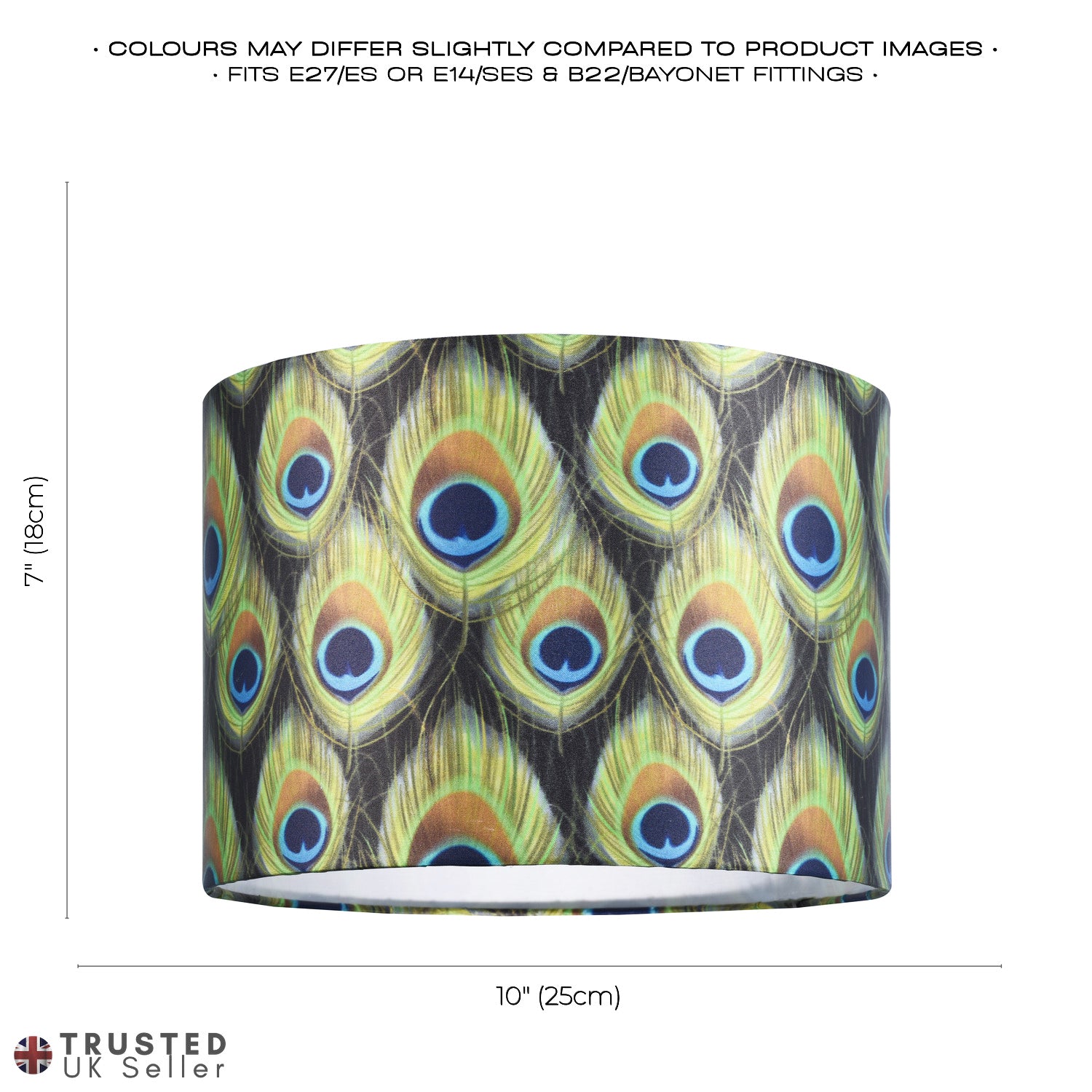 Vibrant Peacock Feather Themed 10 Inch Lamp Shade with Inner White Cotton Lining Image 7