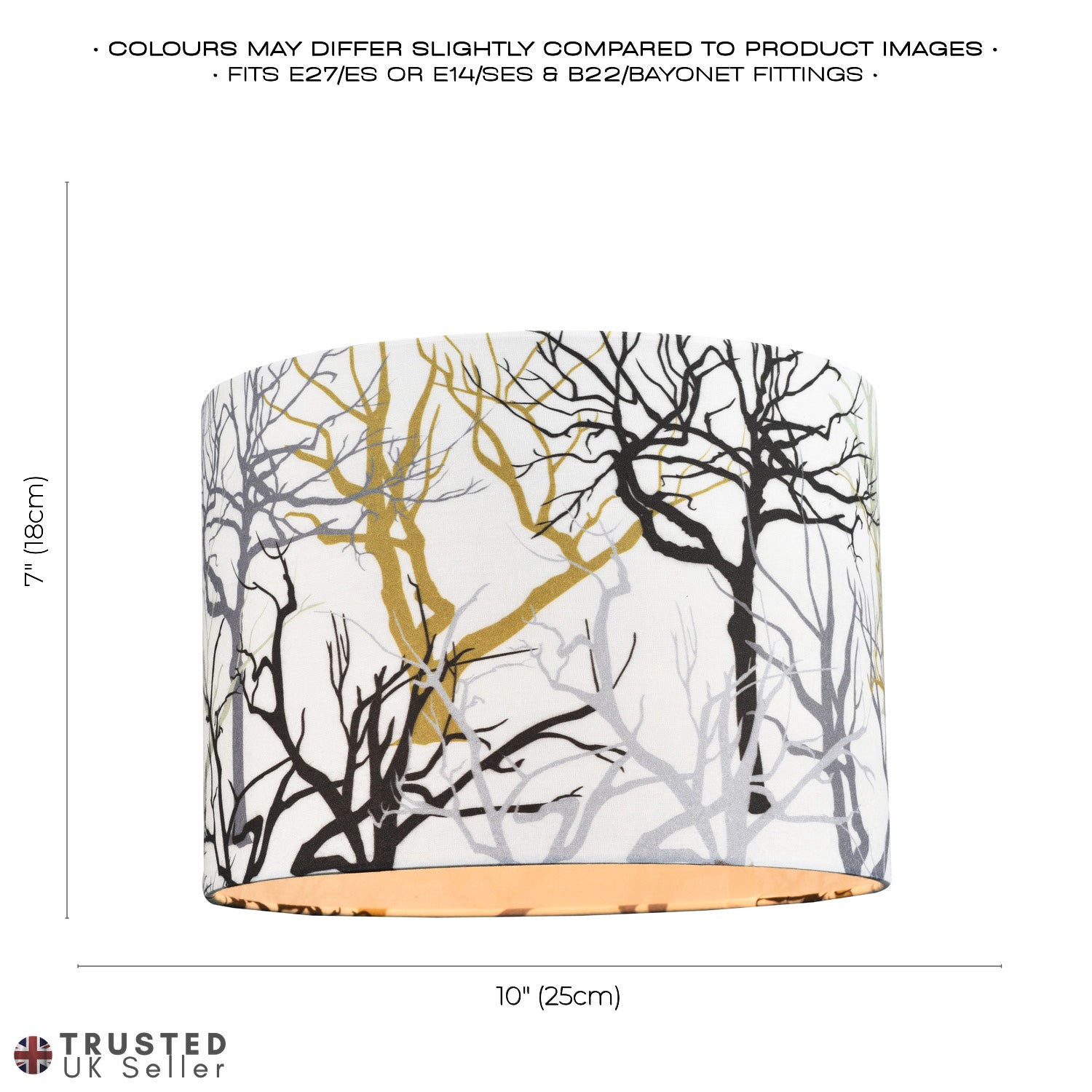 Modern Off-White Lamp Shade with Silver Gold and Black Woodland Trees Decoration Image 6