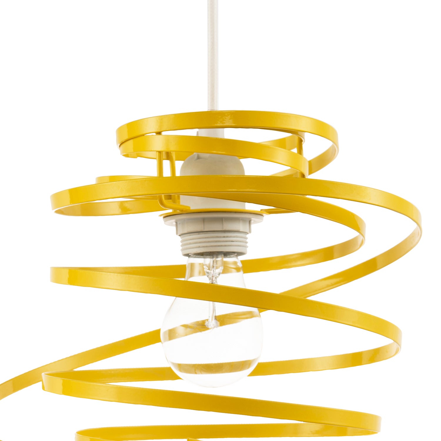 Designer Yellow Gloss Metal Double Ribbon Spiral Swirl Pendant Shade Image 4