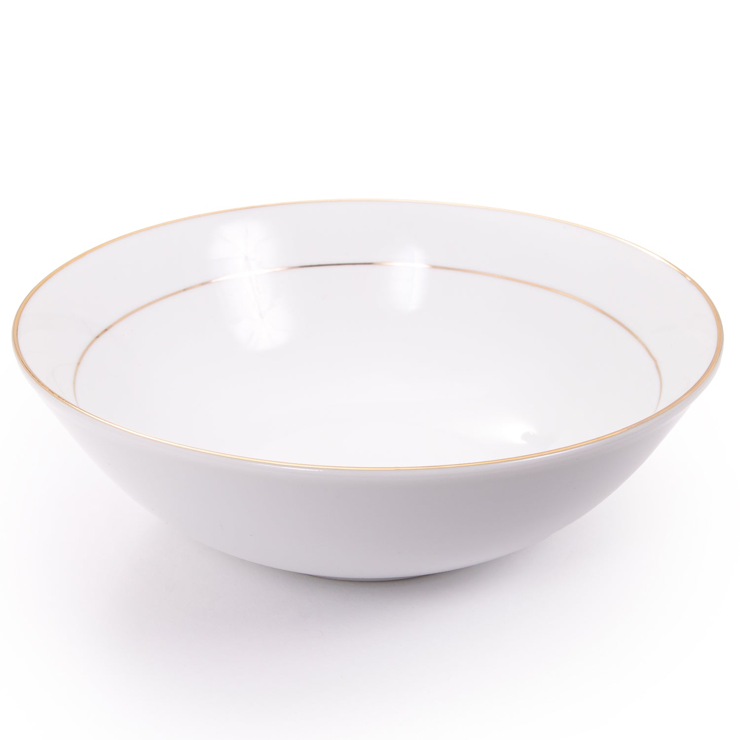 Set of 4 Durable White Ceramic Dinner Bowls with Dual Shiny Gold Plated Rims Image 2