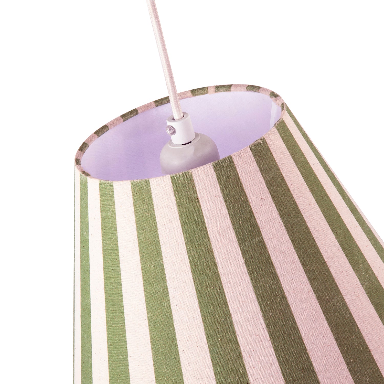 Olive Green and Oatmeal Linen Striped Coolie Shade with Cotton Inner Image 3