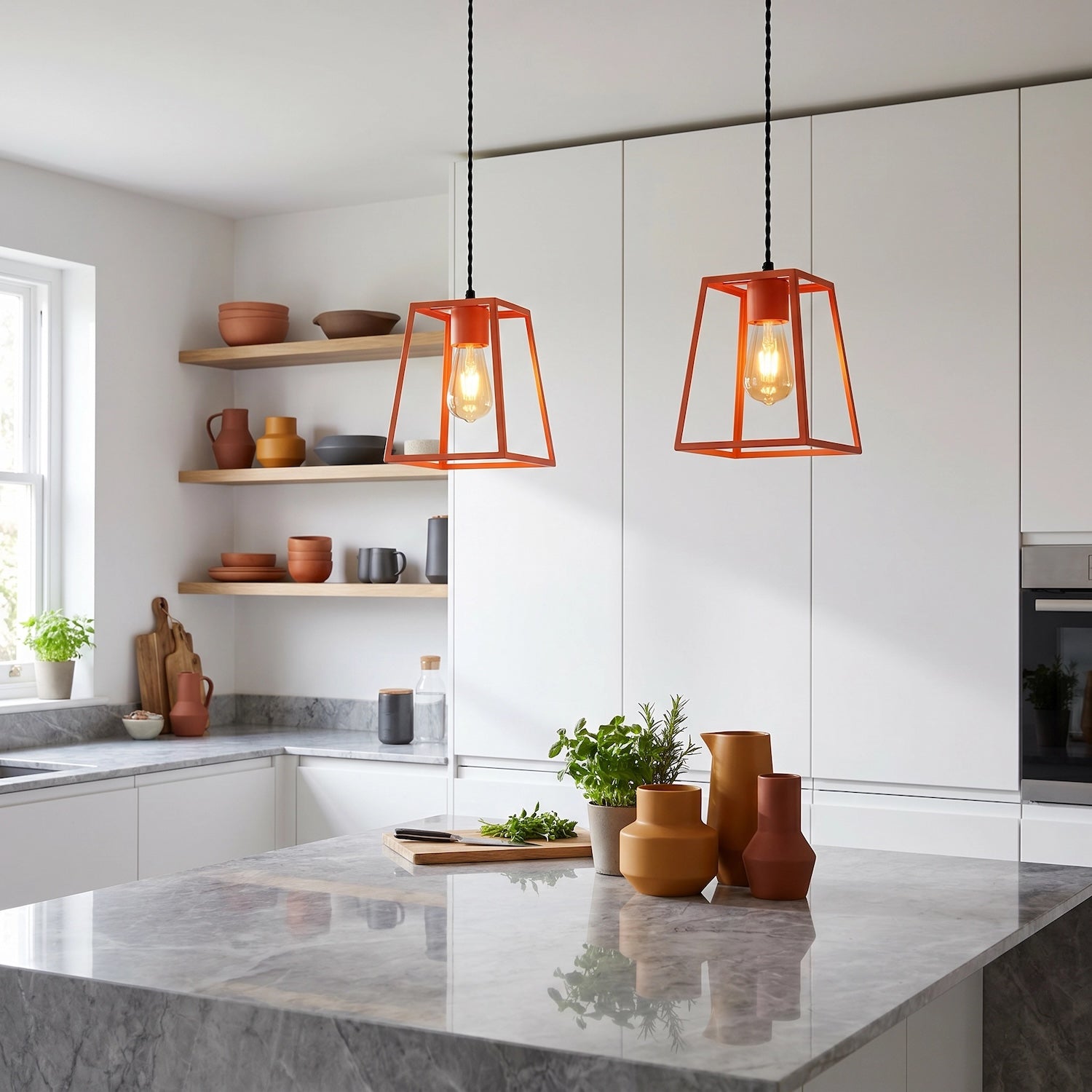 Industrial Lantern Lamp Shade in Orange with Square Top and Bottom Image 6