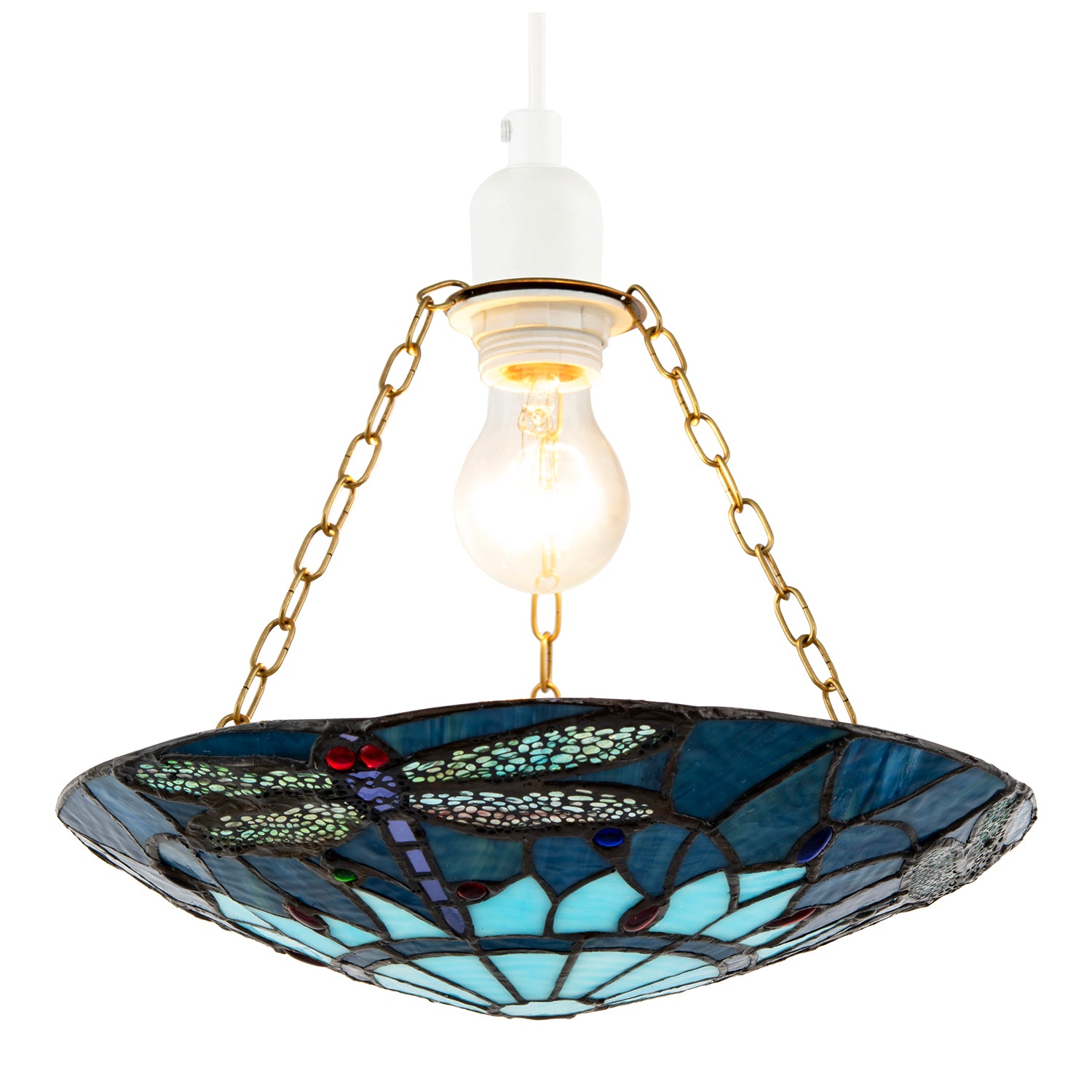 Midnight and Sky Blue Dragonfly Tiffany Glass Easy Fit Pendant Shade Image 2