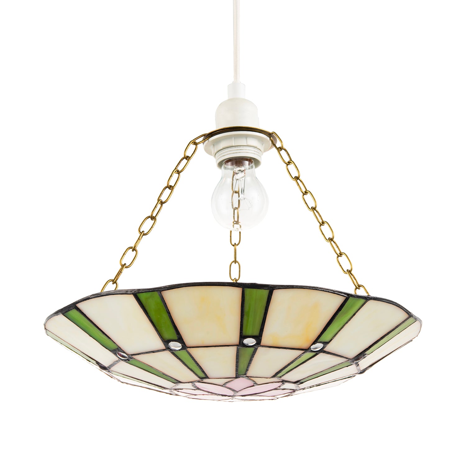 Forest Green and Pink Floral Tiffany Stained Glass Pendant Lamp Shade Image 1
