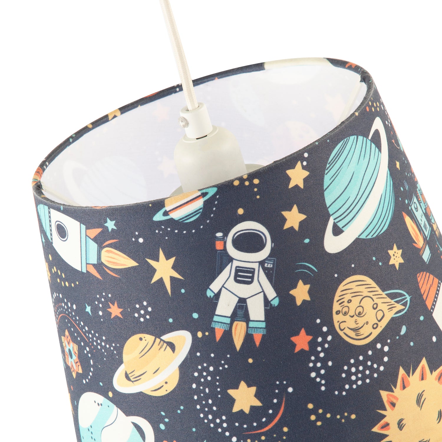 Space Themed Childrens Lamp Shade with Rockets Planets and Astronauts Image 3