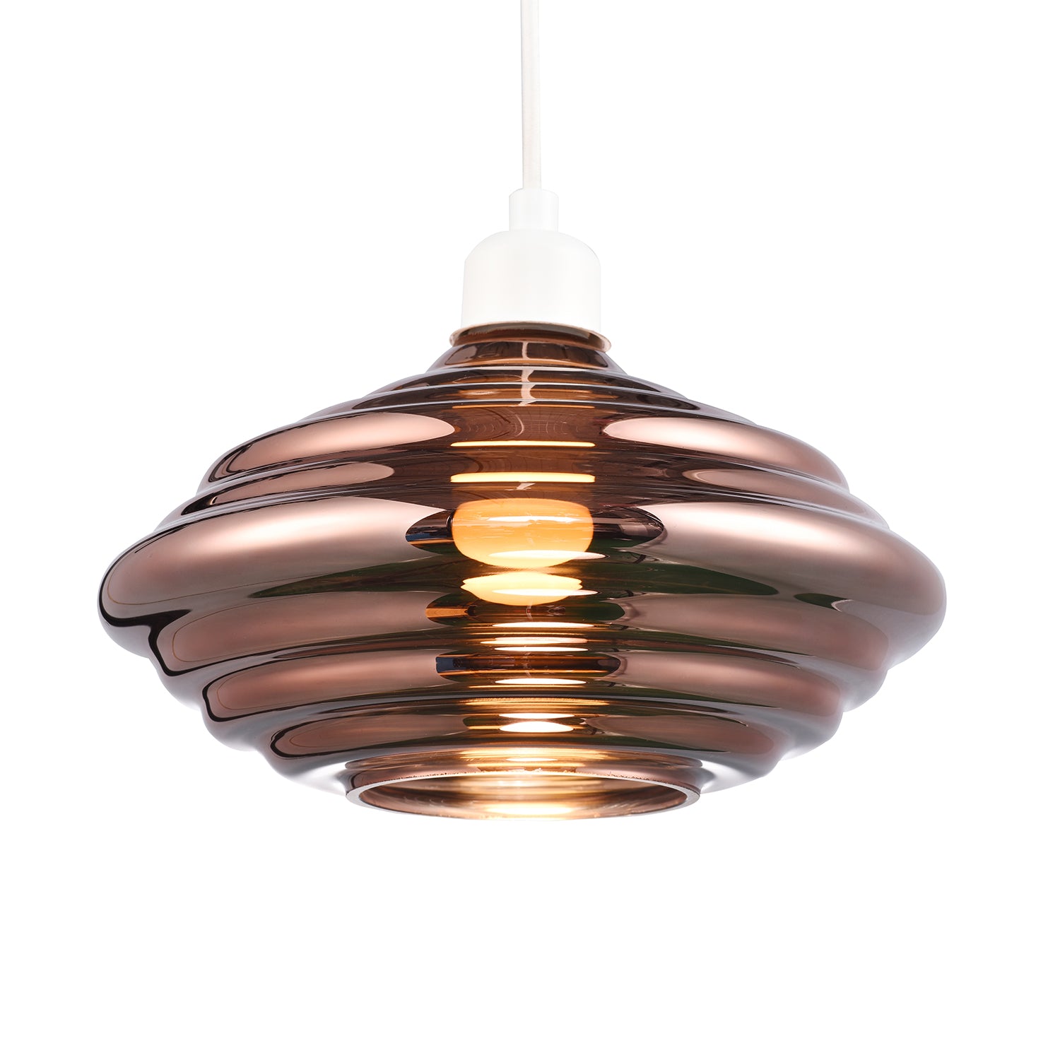 Modern Ribbed Honeycomb Glass Pendant Light Shade in Copper Plated 26cm Diameter Image 1