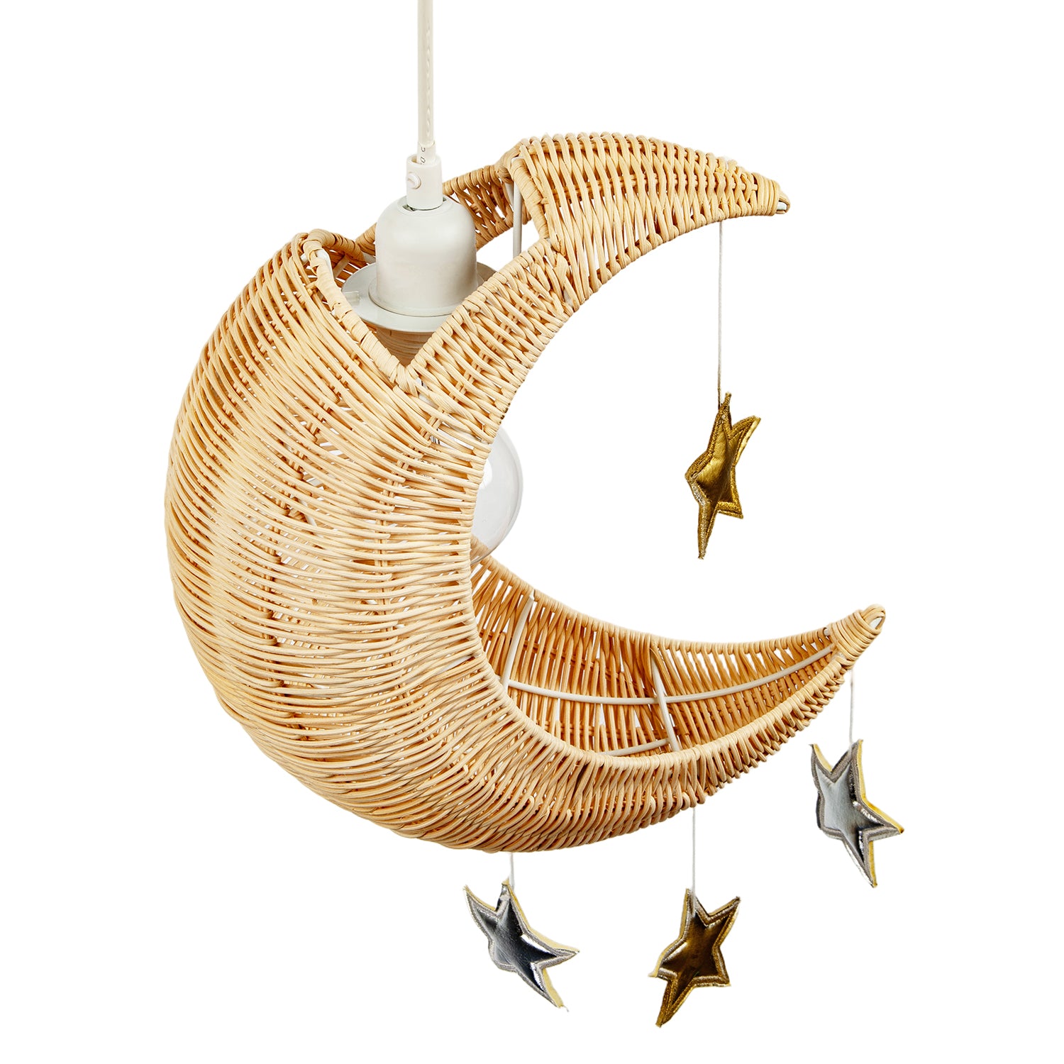 Whimsical Crescent Moon Pendant Light Shade with Silver and Gold Stars Image 4