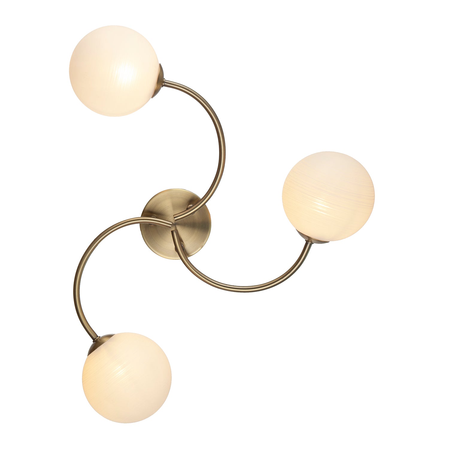 Modern 3-Arm Antique Brass Ceiling Light with Opal Swirl Glass Spherical Shades Image 4
