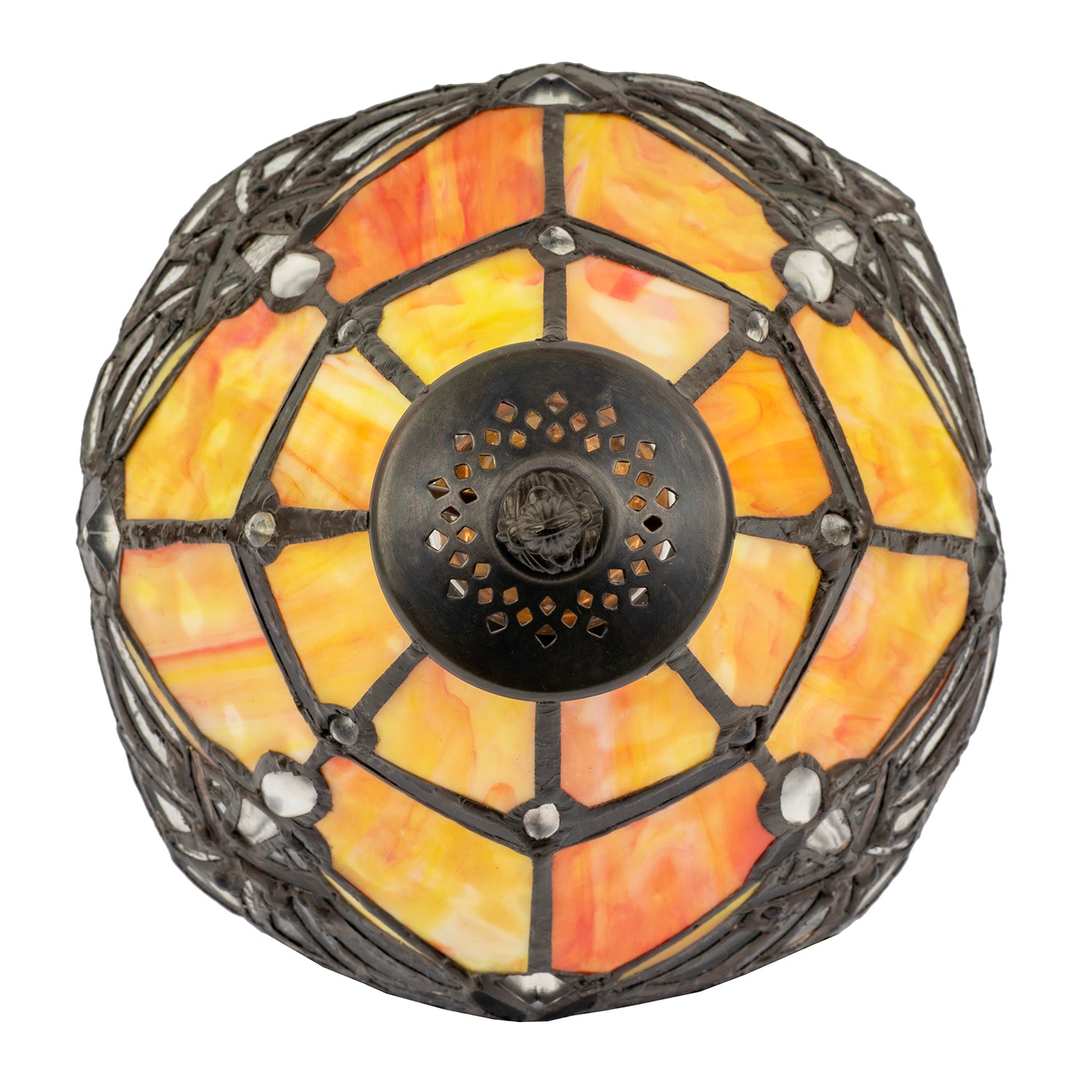 Quirky and Petite Orange Stained Glass Tiffany Lamp with Clear Beads Image 5
