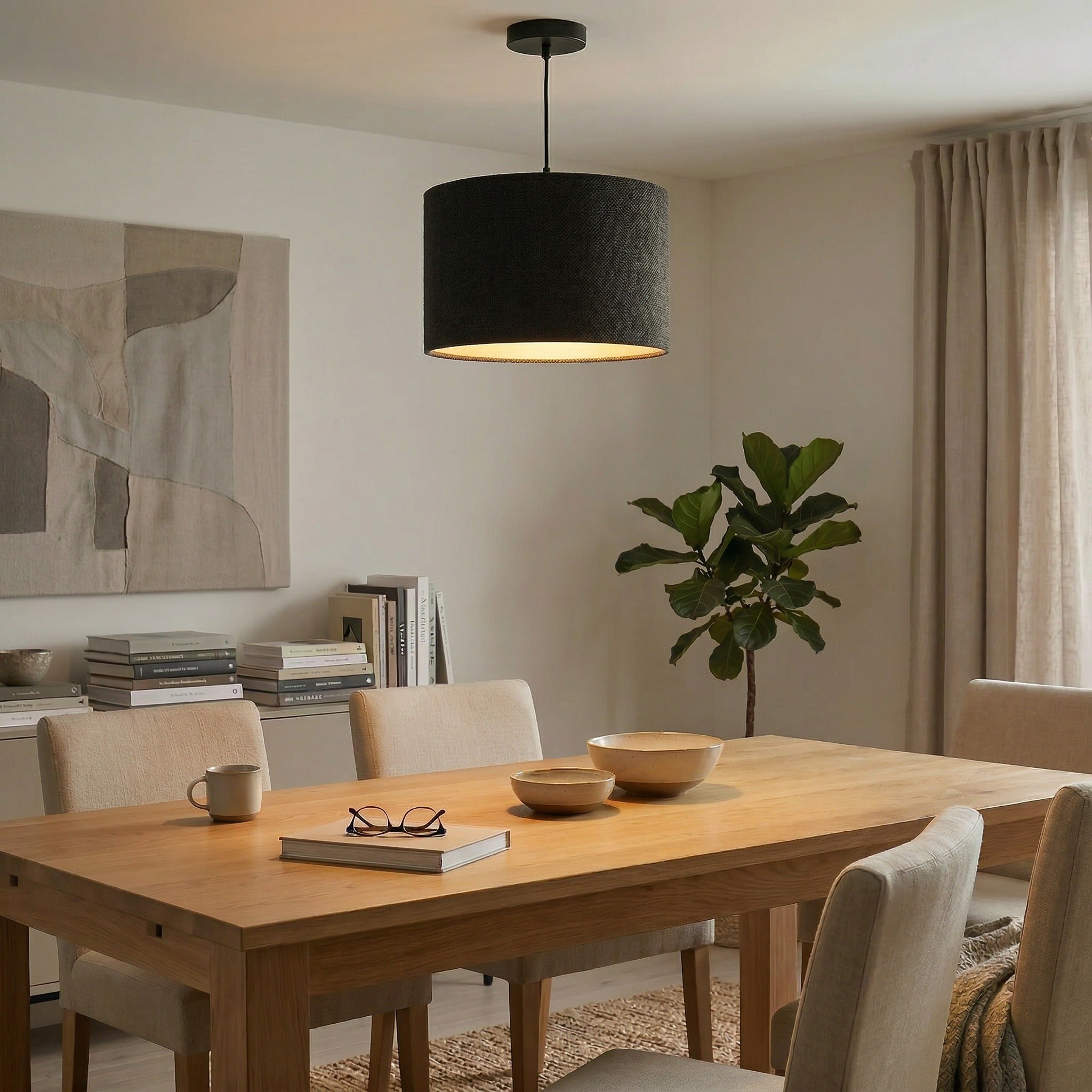 Designer Bobbled and Textured Linen Lamp Shade in Graphite Black Image 7