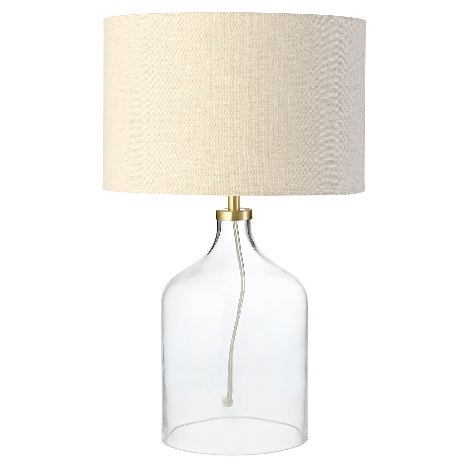 Contemporary Elegant Table Lamp with Clear Glass Base and Oatmeal Linen Shade Image 1