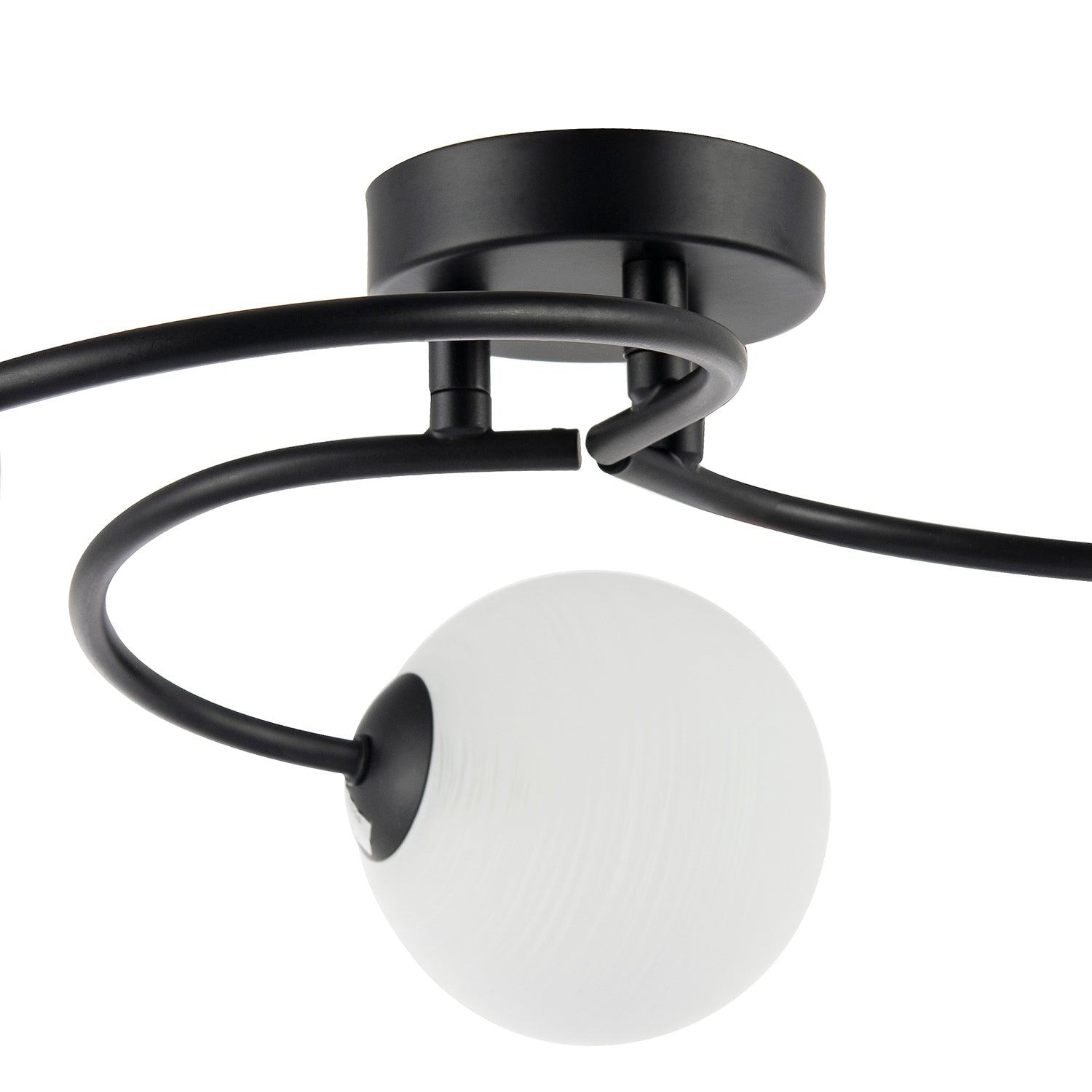 Modern 3-Arm Matte Black Ceiling Light with Opal Swirl Glass Spherical Shades Image 4