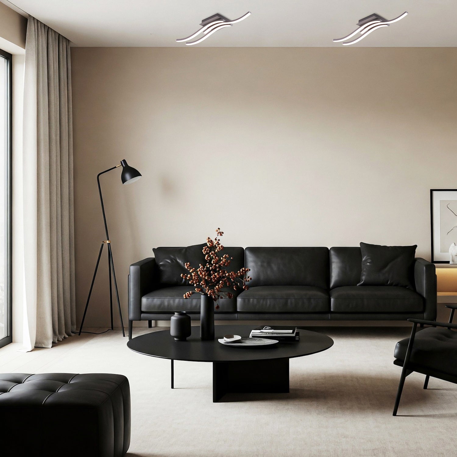 Modern Triple Wavy Strip Flush LED Ceiling Light Fixture in Matte Grey Sand Image 6