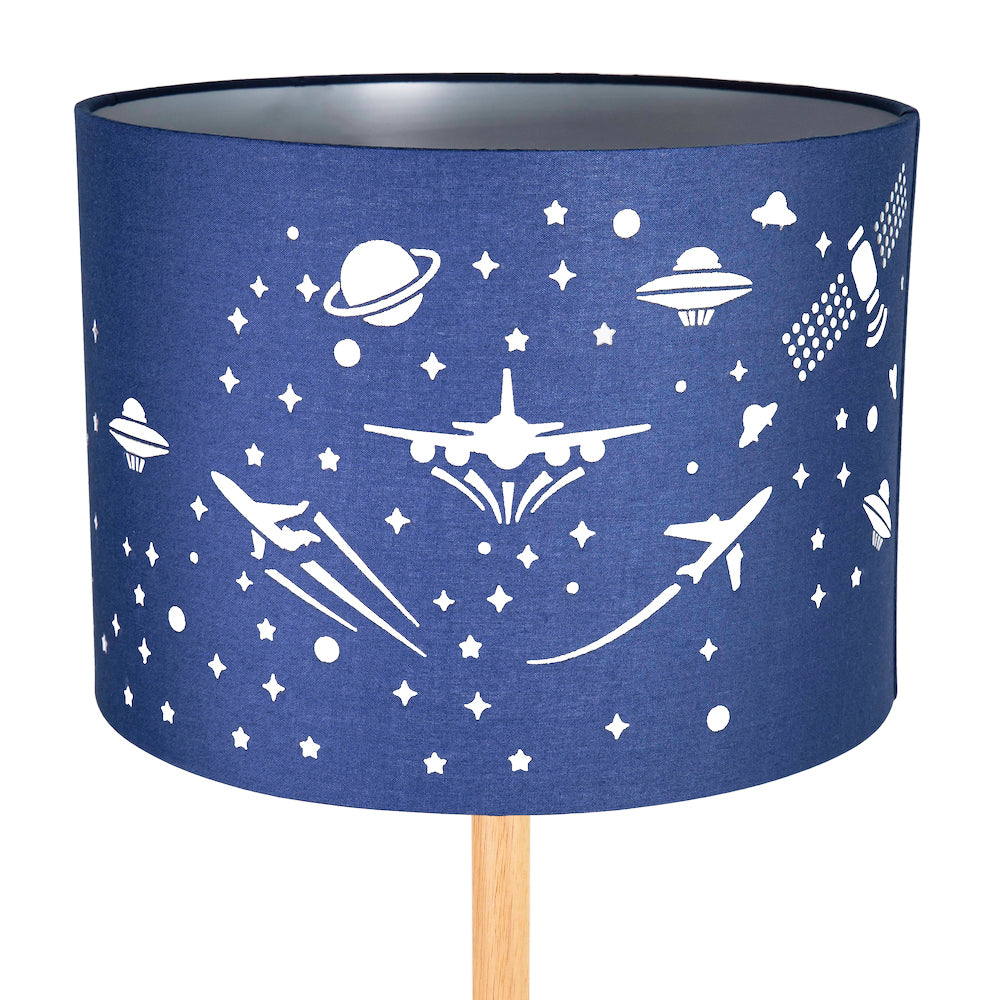 Stars and UFOs Decorated Children/Kids Midnight Blue Cotton Bedroom Lamp Shade Image 4