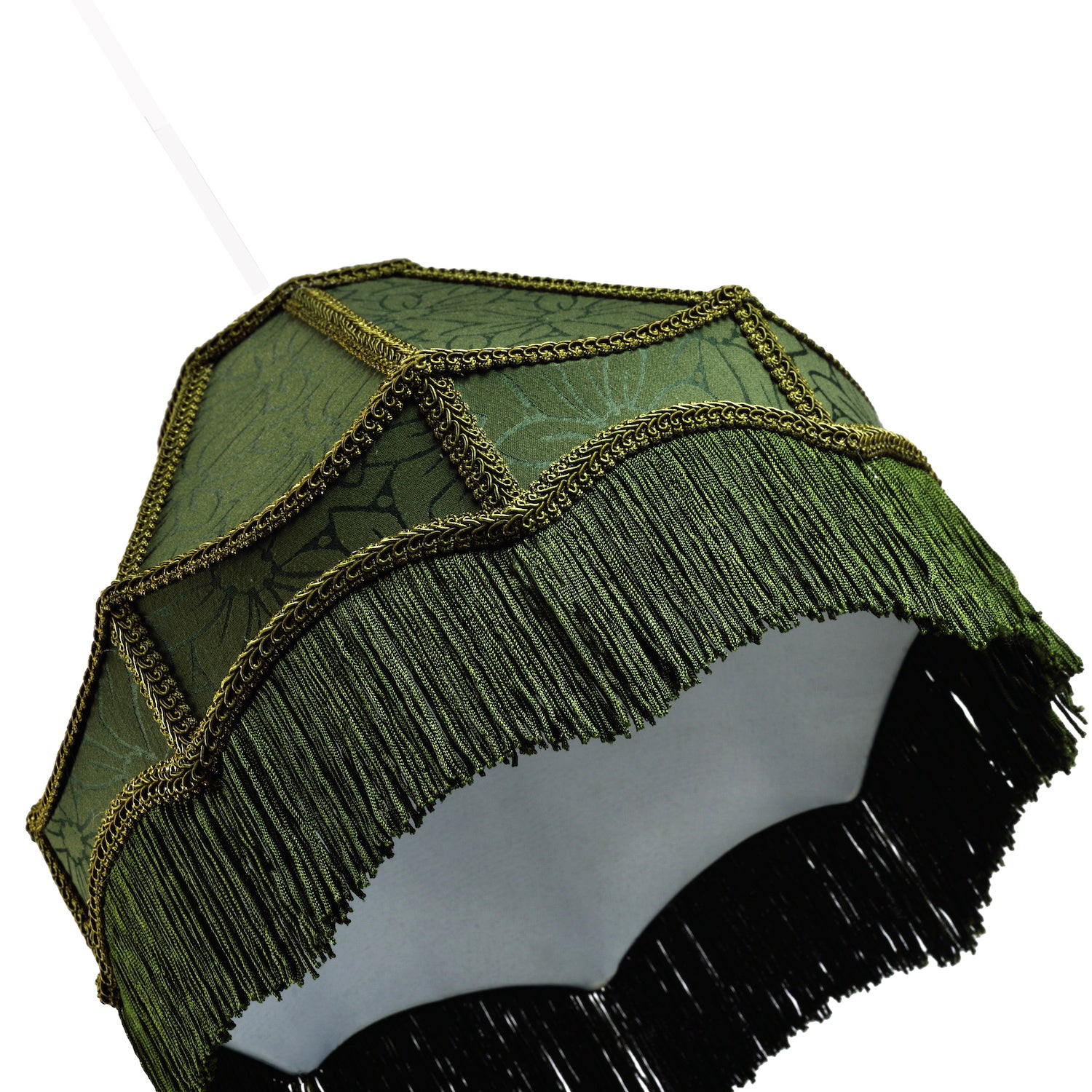 Classic Victorian Style Empire Pendant Shade in Forest Green Fabric with Tassels Image 5