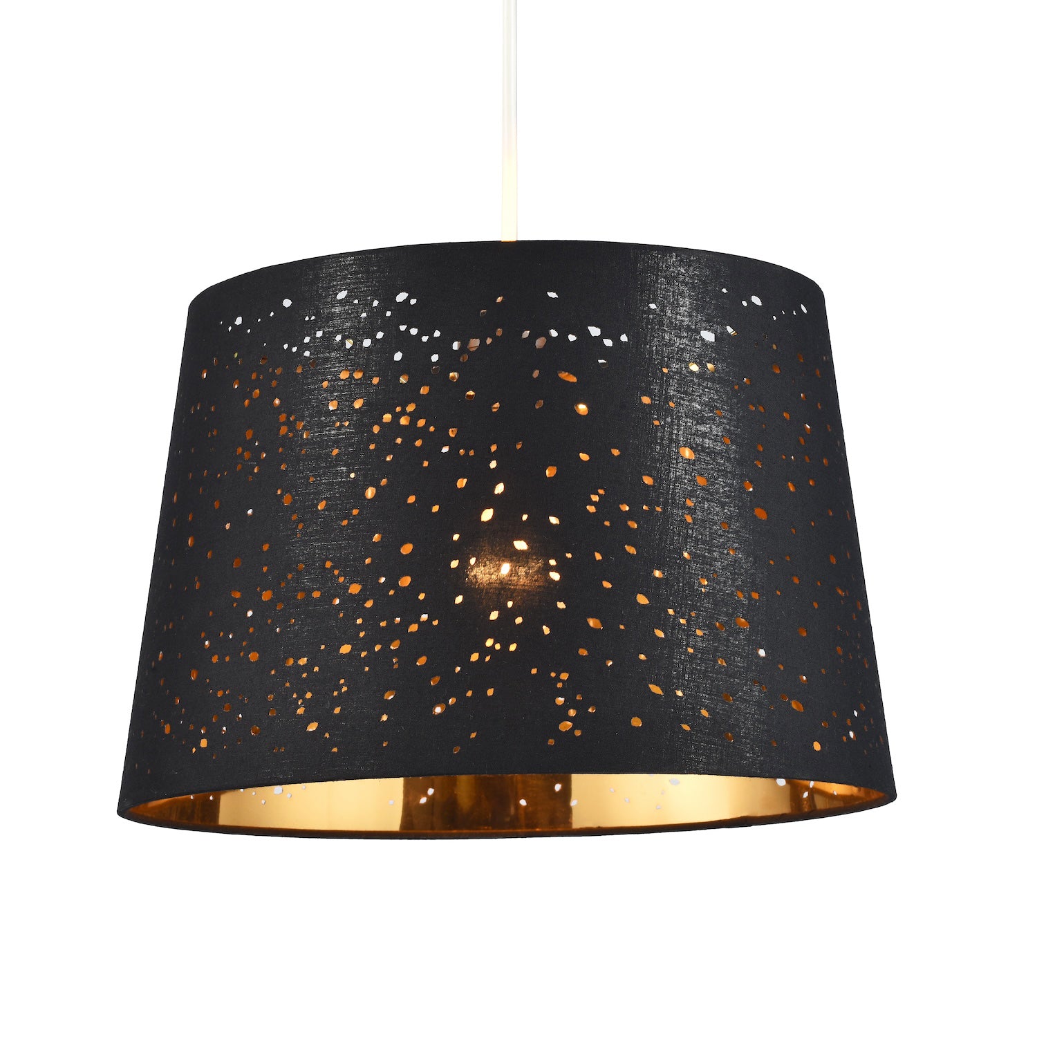 Black Cotton Fabric Drum Pendant Shade with Small Holes and Inner Gold Lining Image 1