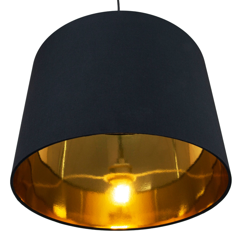 Modern Jet Black Cotton 16" Floor/Pendant Lamp Shade with Shiny Golden Inner Image 3