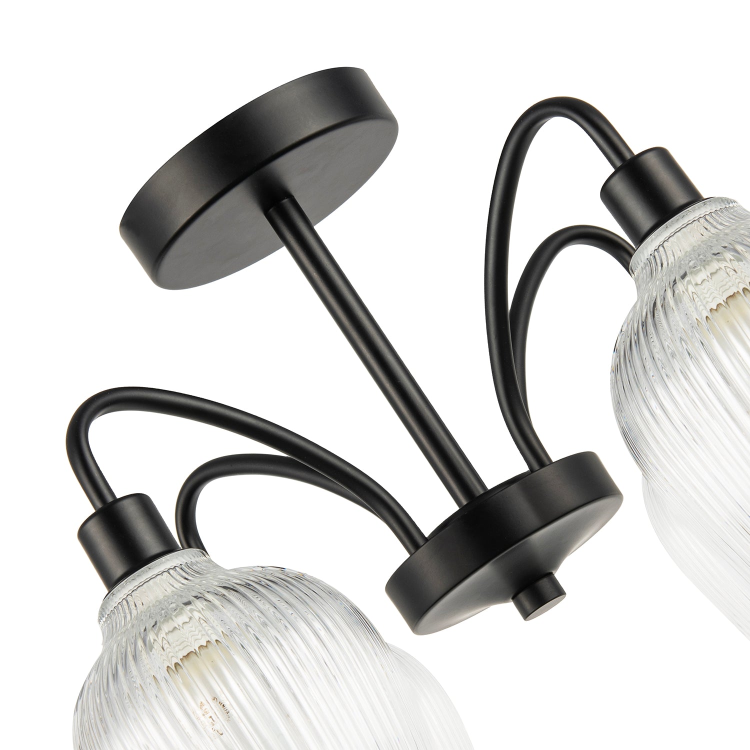 Classy Matte Black Ceiling Light with Clear Ribbed Glass Shades Image 8