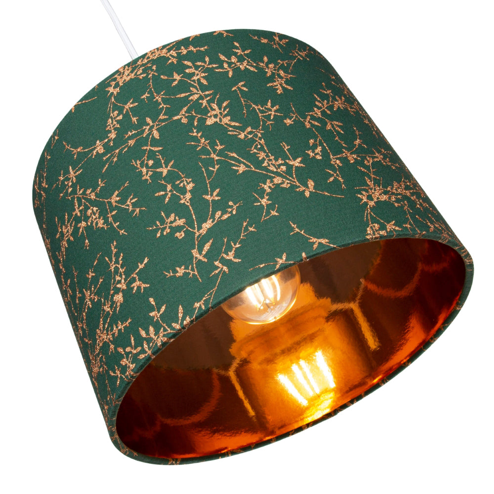 Modern Green Cotton Fabric 12" Lamp Shade with Copper Foil Floral Decoration Image 4