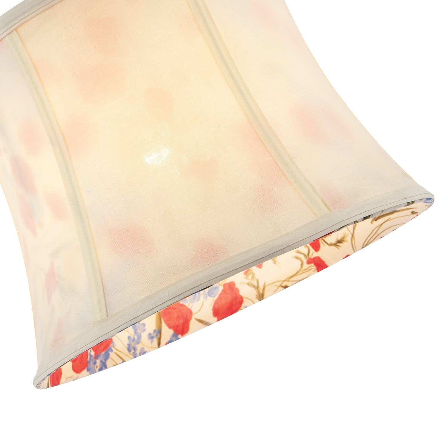 Classic Curved Cream Cotton Drum Shade with Blue and Red Floral Inner Image 3