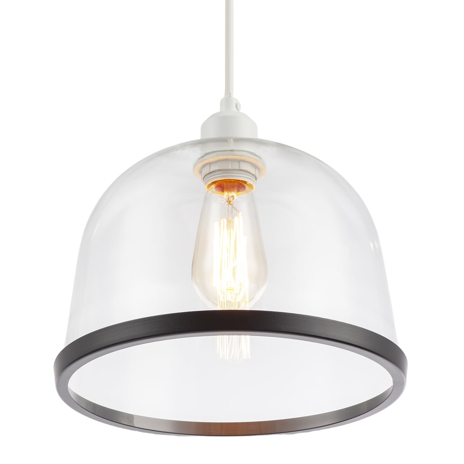 Modern Clear Glass Bowl Pendant Light Shade with Matte Black Rim Image 5