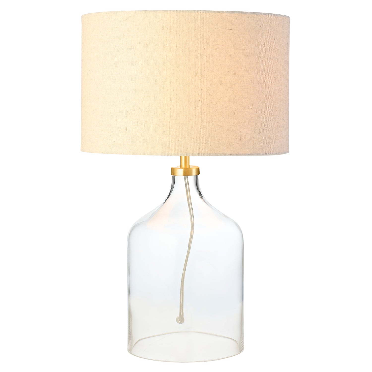 Contemporary Elegant Table Lamp with Clear Glass Base and Oatmeal Linen Shade Image 2