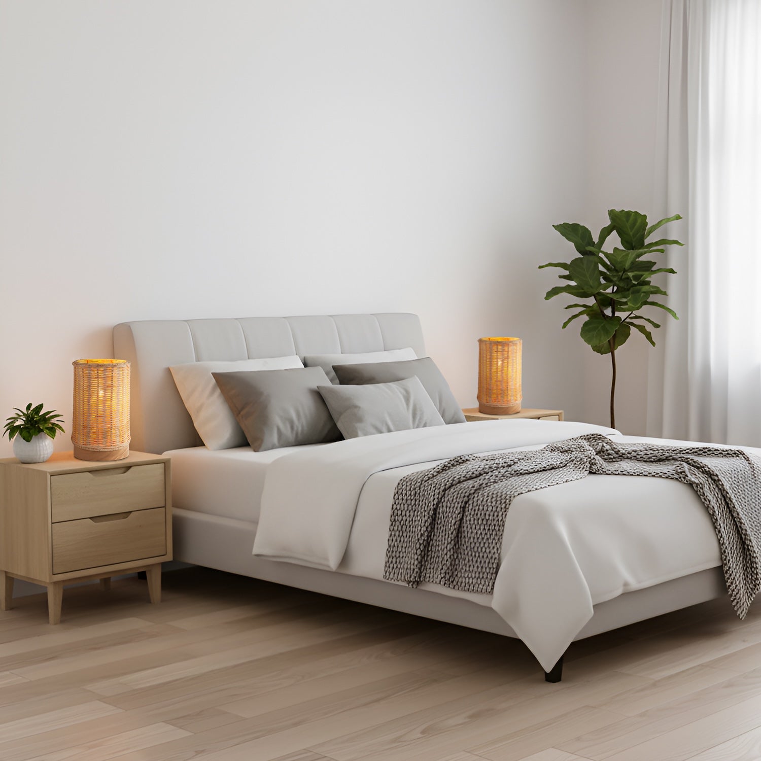 Traditional Natural Woven Rattan Table Lamp with Rubber Wood Base Image 6