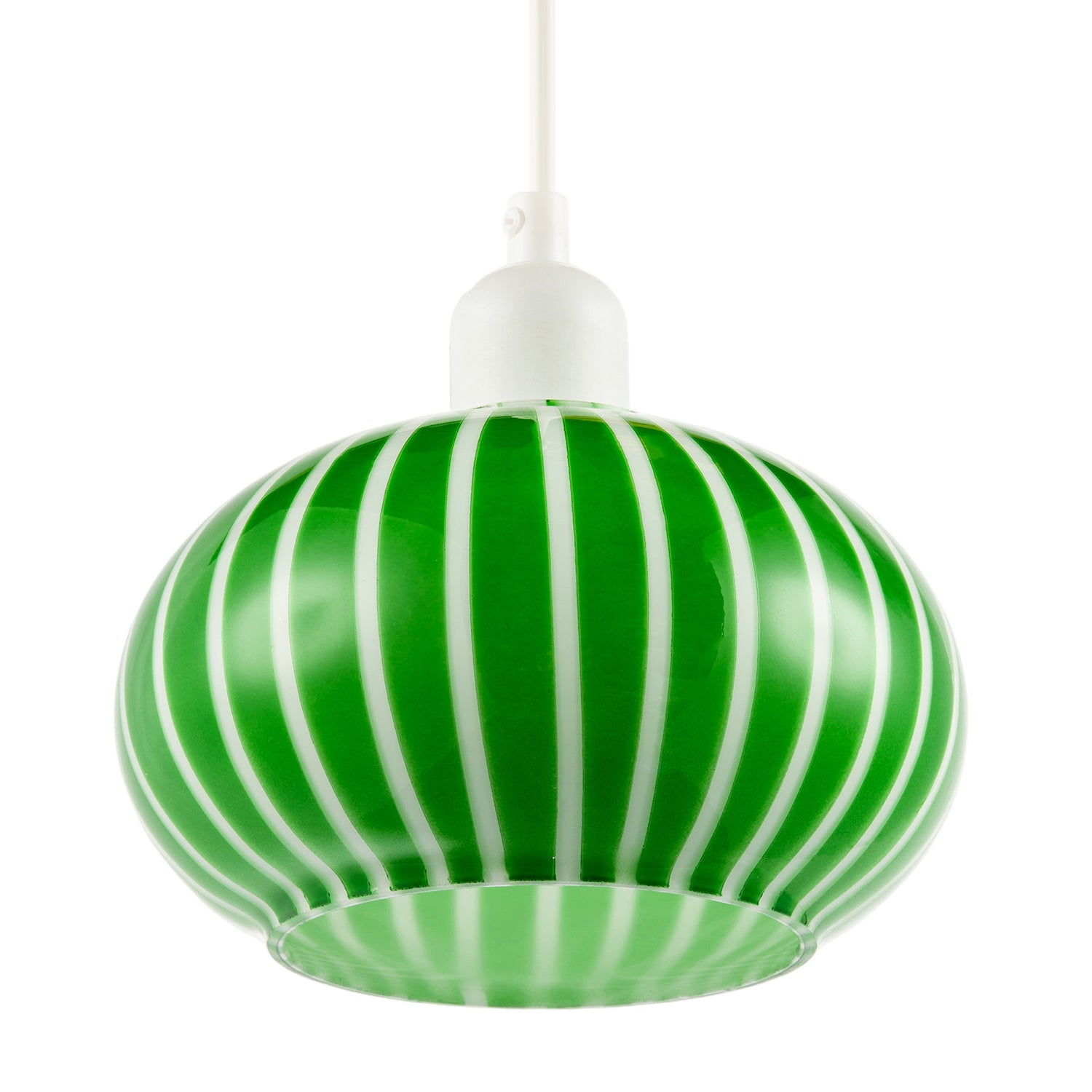 Bright Emerald Green and White Striped Glass Pendant Lighting Shade Image 3