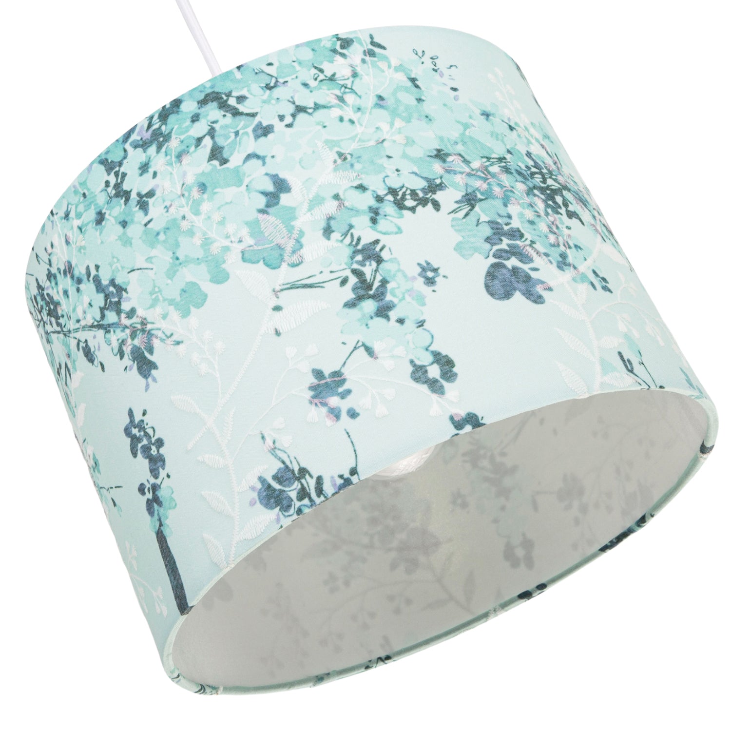 Modern Classic Duck Egg and Emerald Green Floral Fabric Shade with Inner Lining Image 4