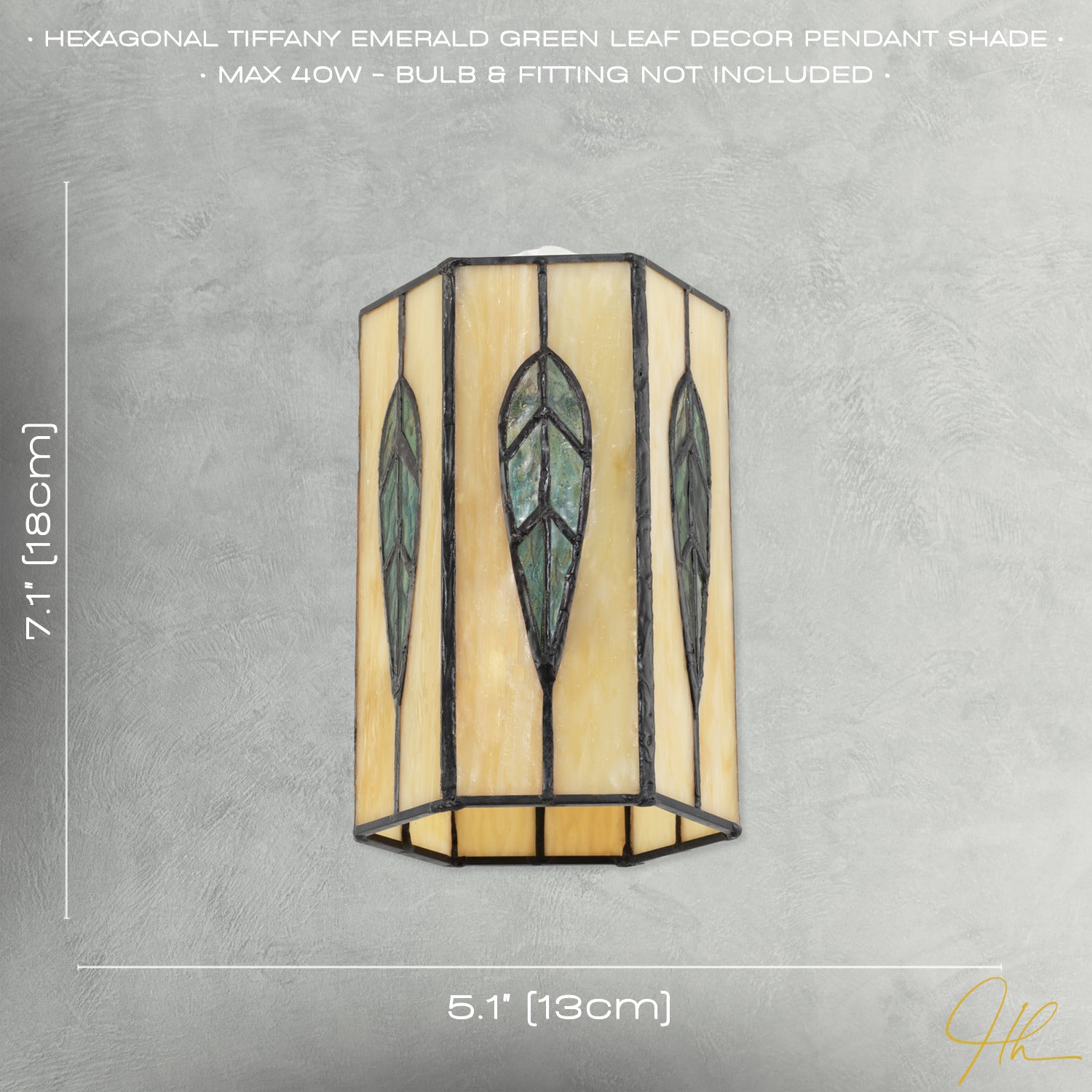 Hexagonal Tiffany Pendant Light Shade with Emerald Green Leaf Decor Image 7
