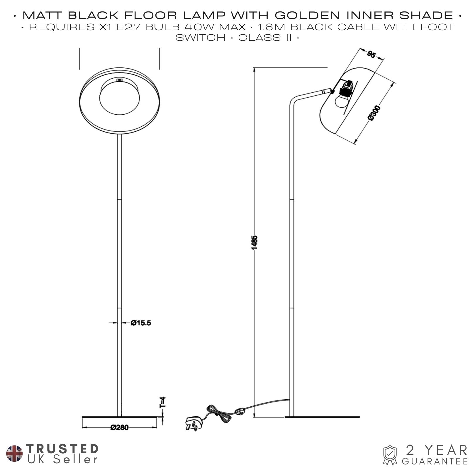 Modern Floor Lamp with Golden Inner Shade and Diffuser Reflecting Light Inwards Image 7