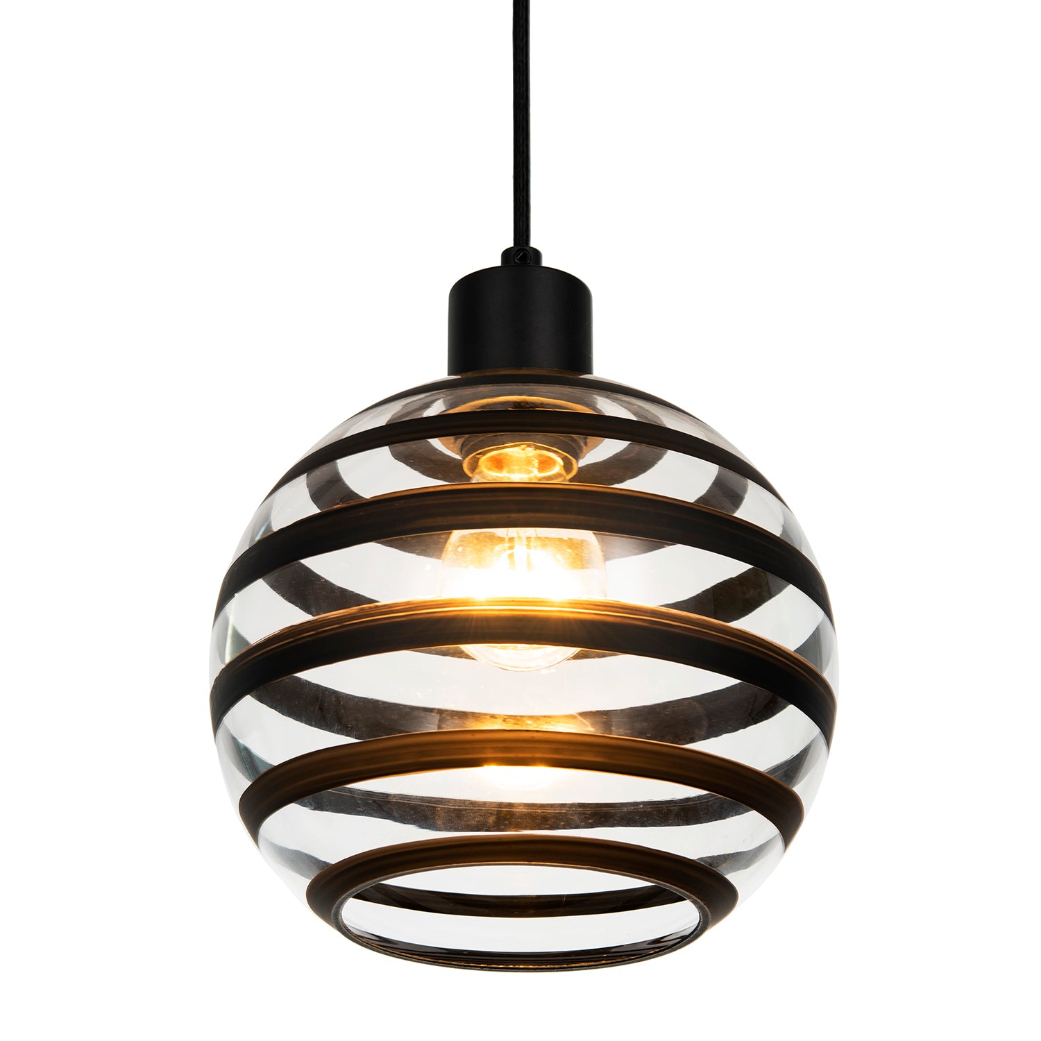 Modern Round Glass Pendant Light Shade with Black Horizontal Bands Image 5