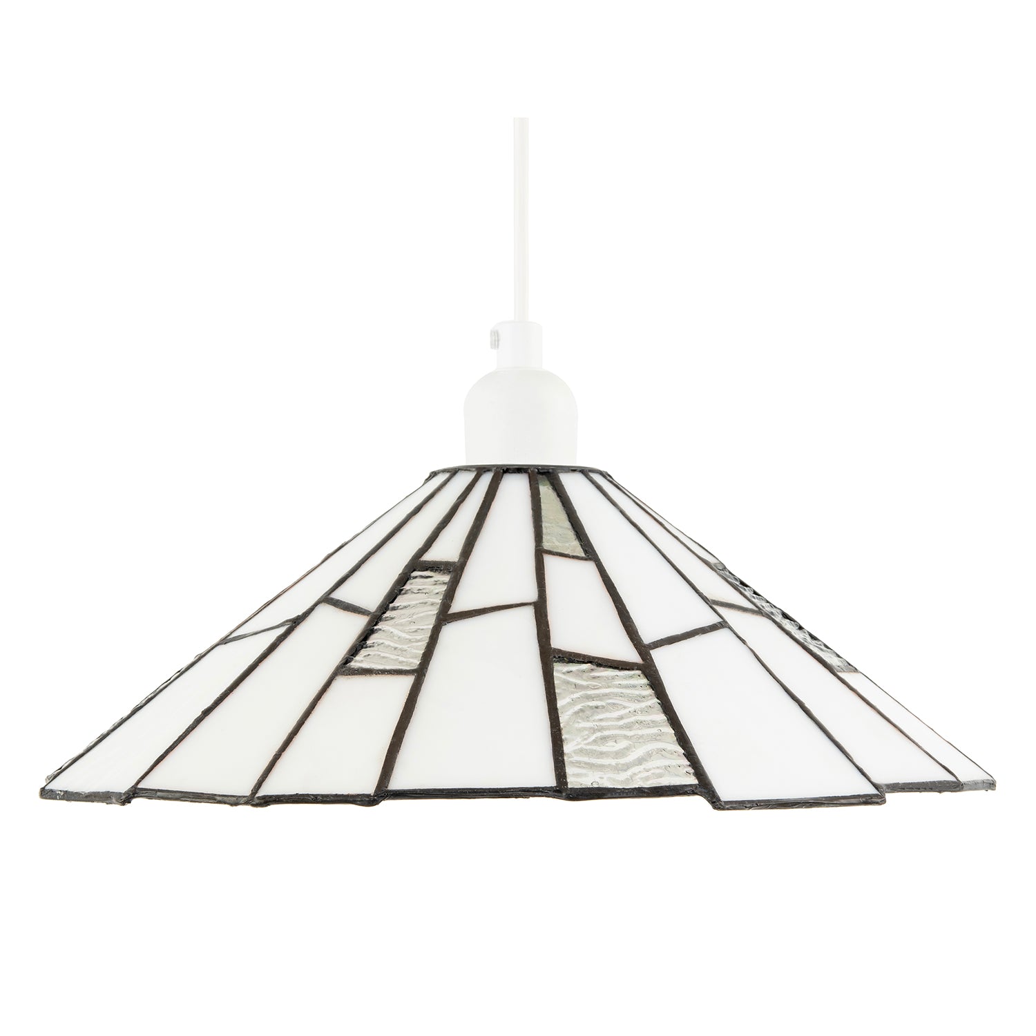Contemporary White Tiffany Pendant Light Shade with Clear Accents Image 5