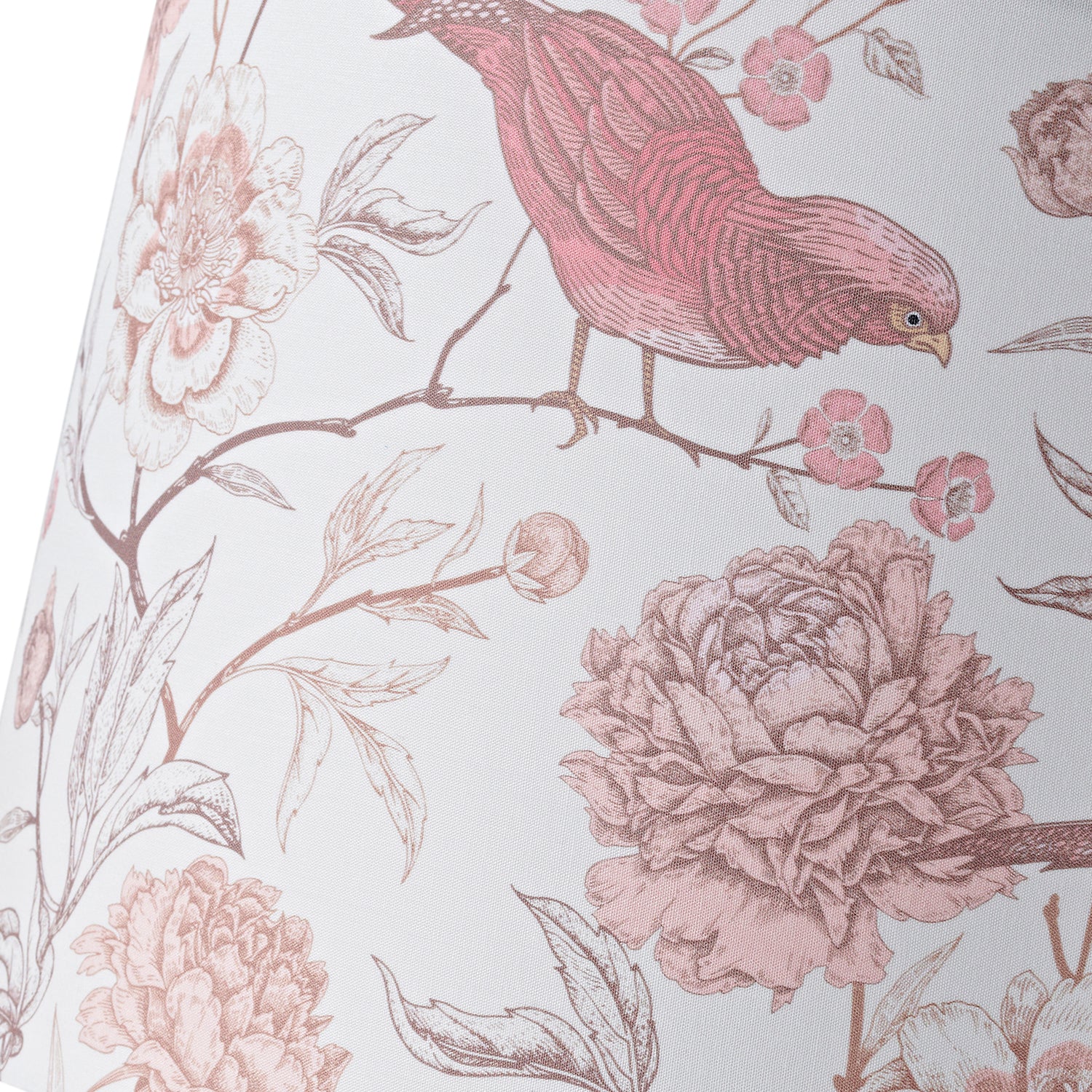 Traditional Cotton Lamp Shade with Pink Long Tailed Birds and Floral Decor Image 3