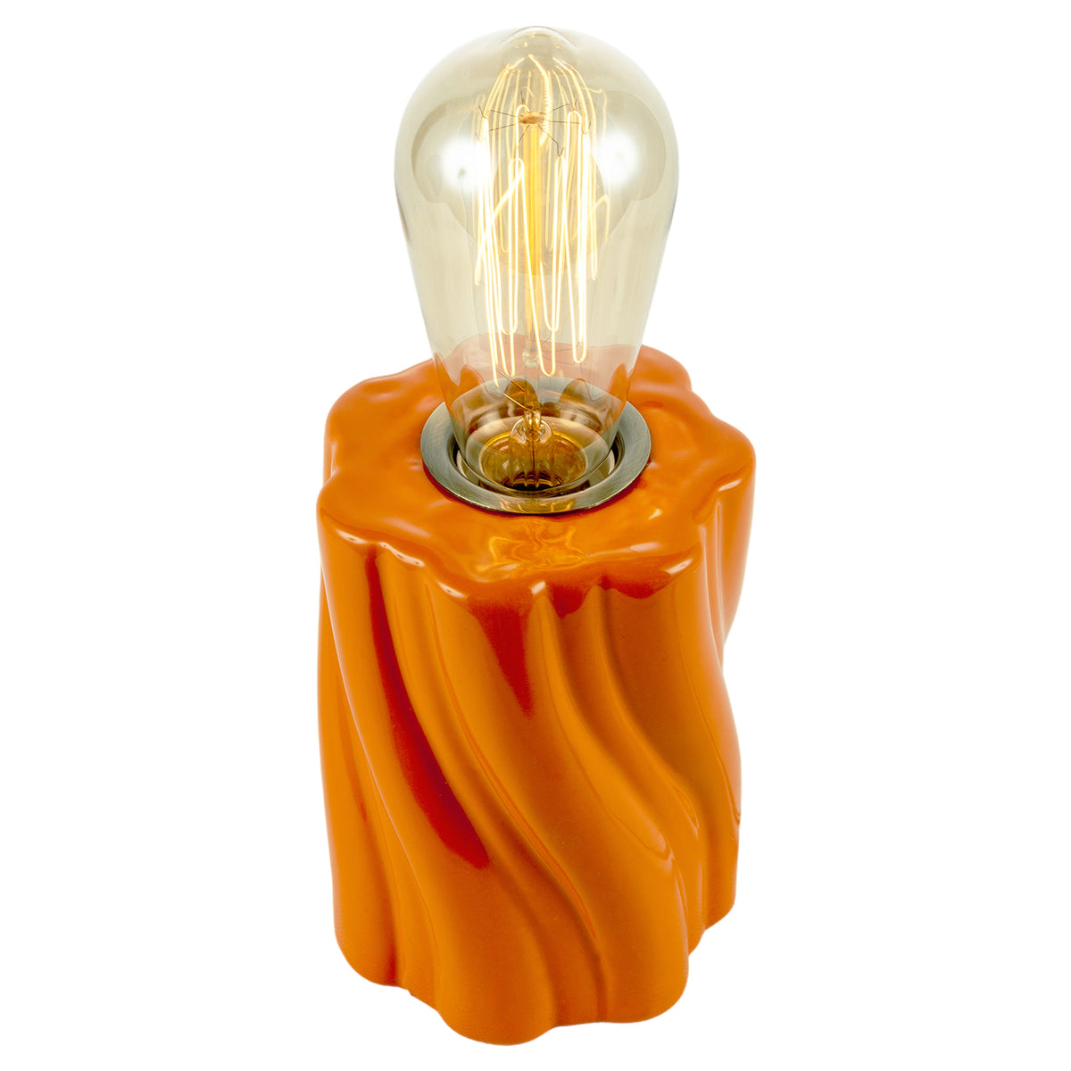 Burnt Orange Glaze Table Lamp Base with Sculptural Twisted Wave Design Image 5