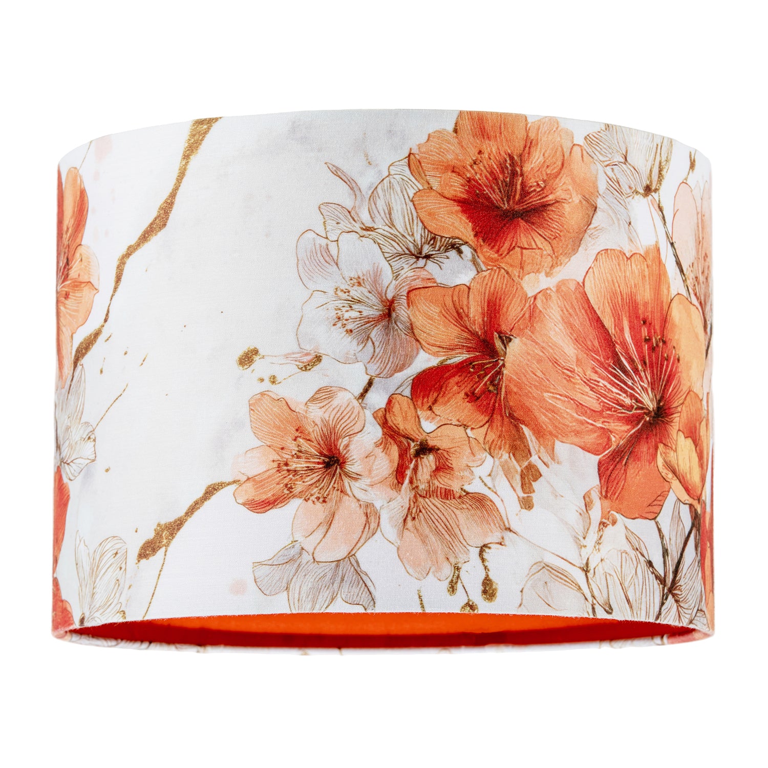 Orange and Gold Floral Watercolour Fabric Lamp Shade with Inner Lining Image 1