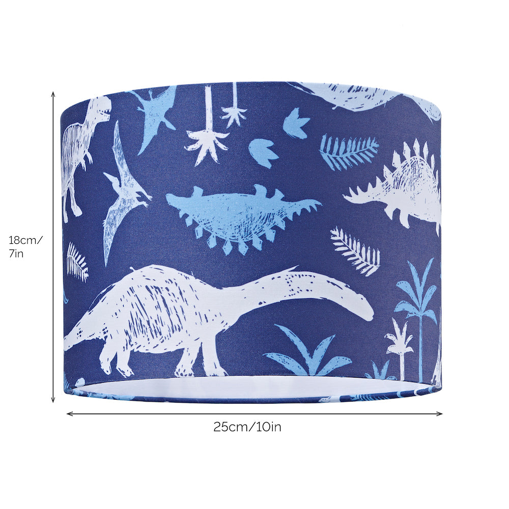 Modern and Fun Dinosaur Themed Navy Blue and White Cotton Children's Lamp Shade Image 5