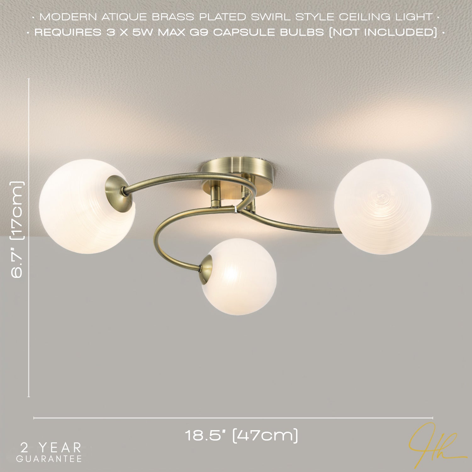 Modern 3-Arm Antique Brass Ceiling Light with Opal Swirl Glass Spherical Shades Image 6