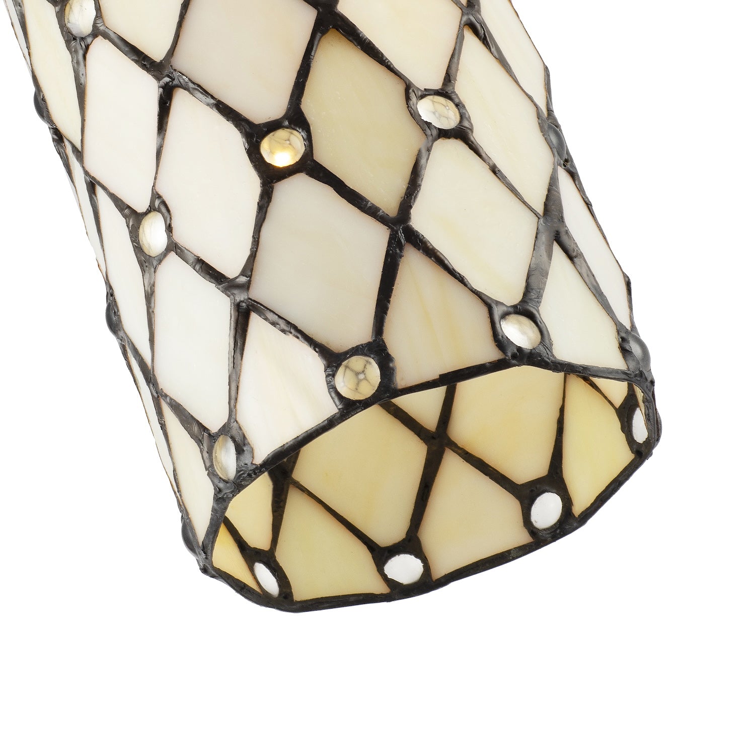 Traditional Cream Amber Tiffany Glass Pendant Lamp Shade with Small Clear Beads Image 4