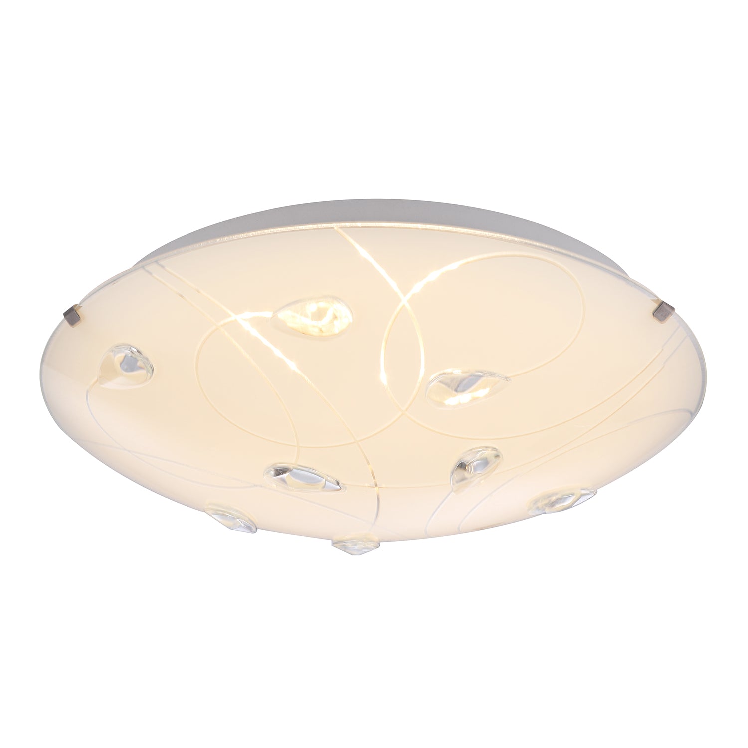 Traditional Classic Opal White Glass Flush Ceiling Light with Crystal Drops Image 2